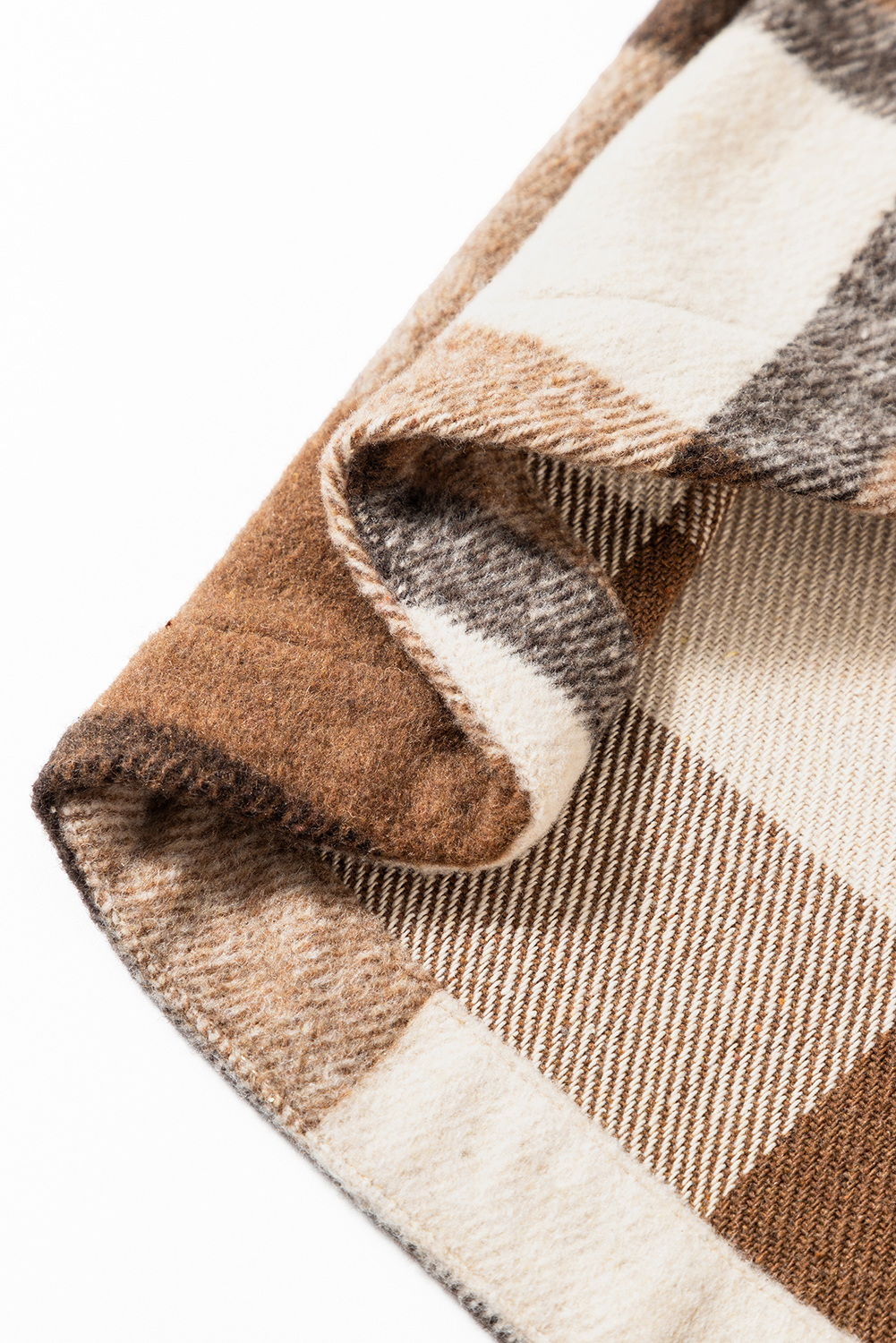 Light French Beige Flannel Plaid Double Flap Pocket Shacket - loveforevers