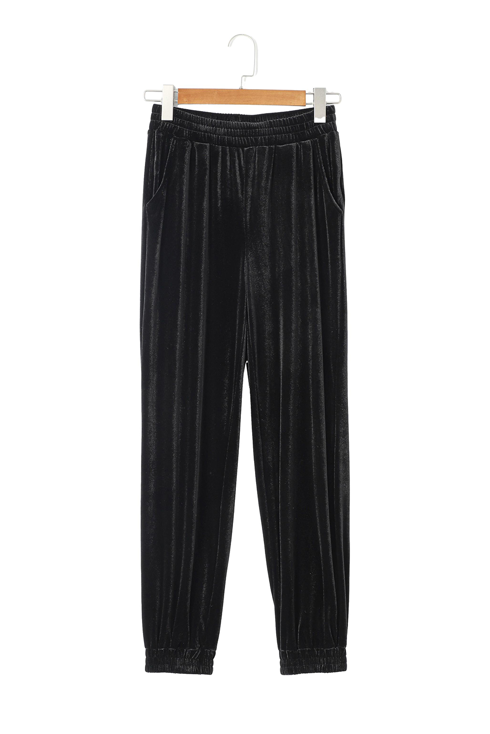 Black Solid Velvet Jogger Pants - loveforevers