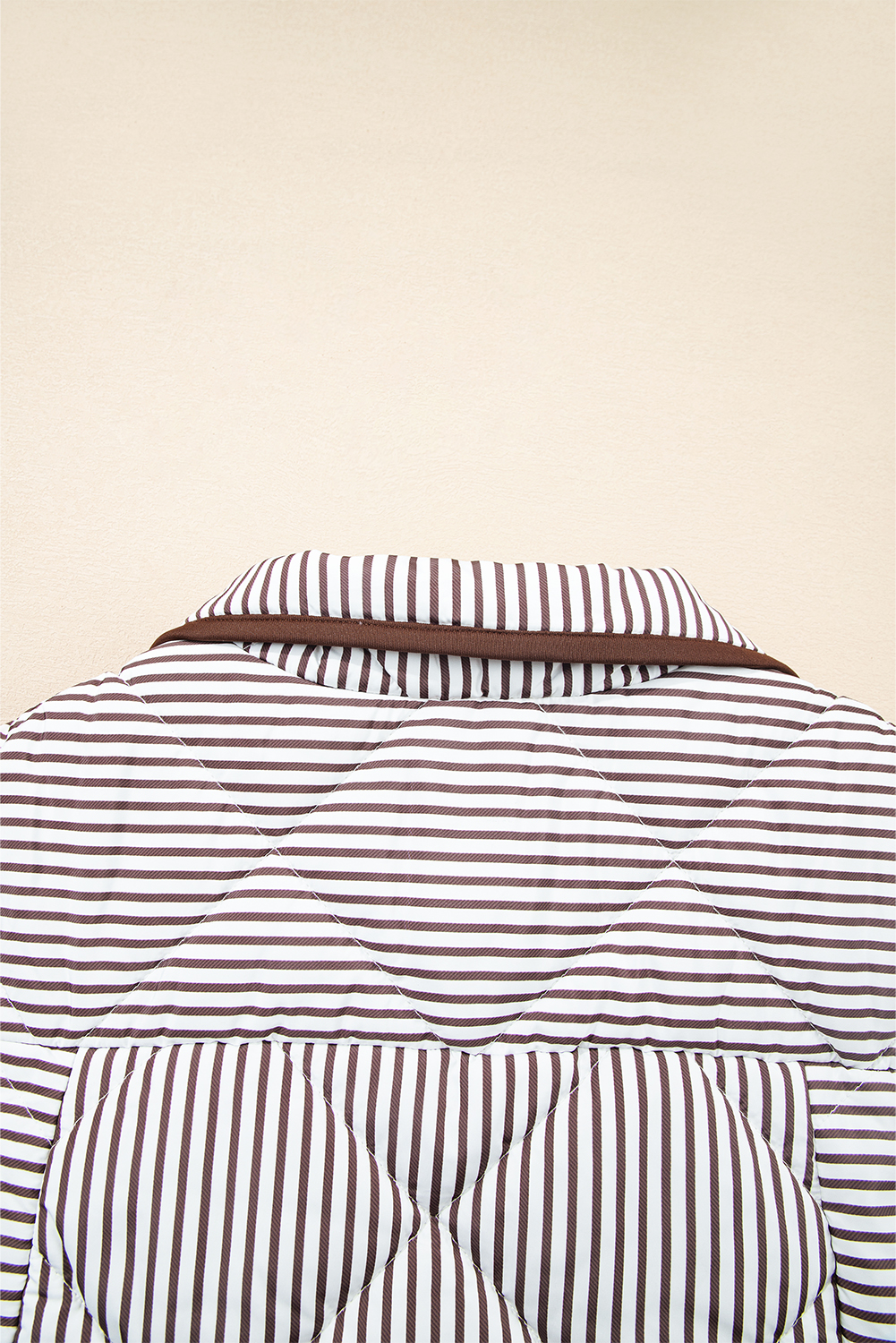 Black Stripe Contrast Trim Snap Button Collared Winter Vest - loveforevers