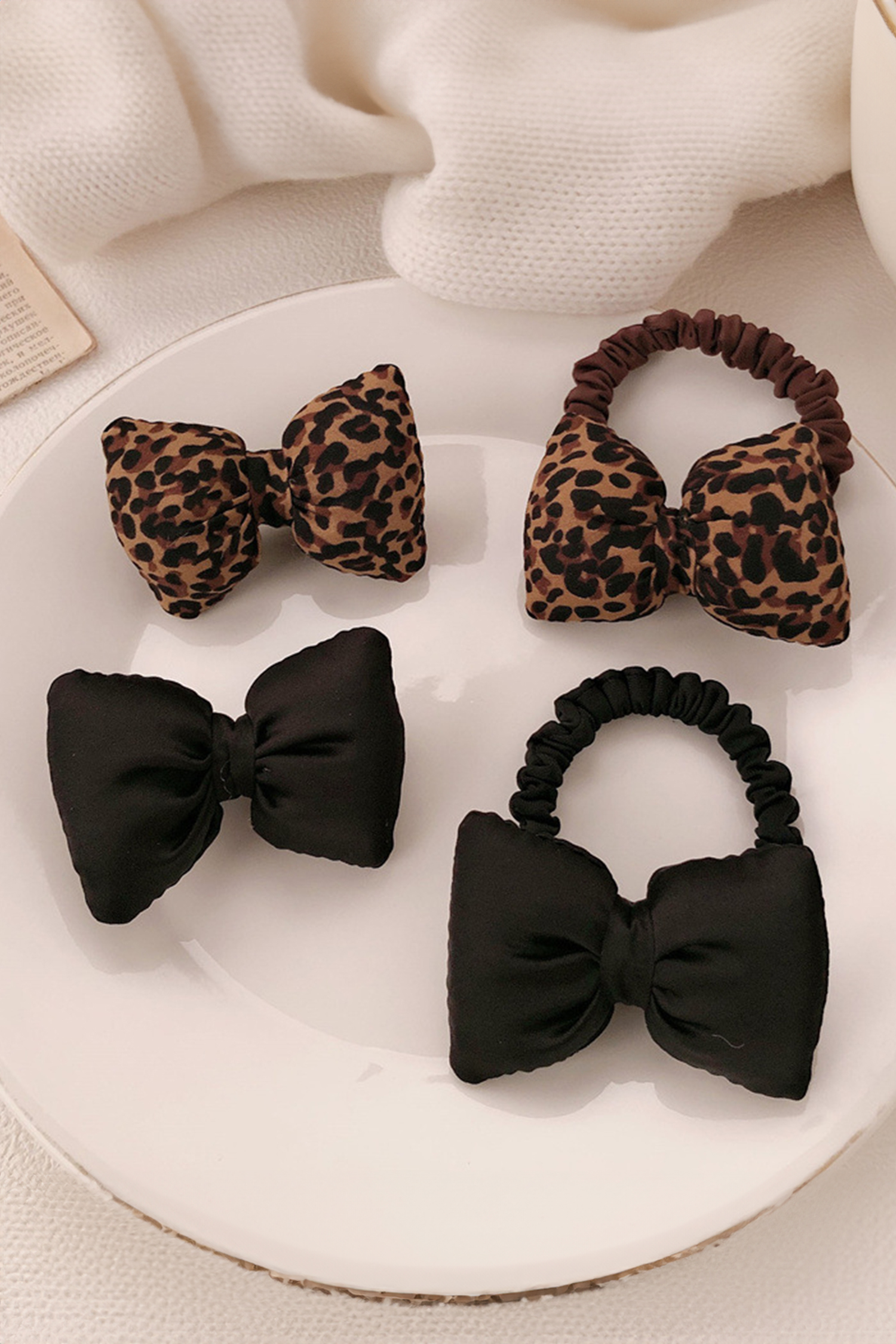 Chestnut Leopard Printed Puffy Bow Hair Tie - loveforevers