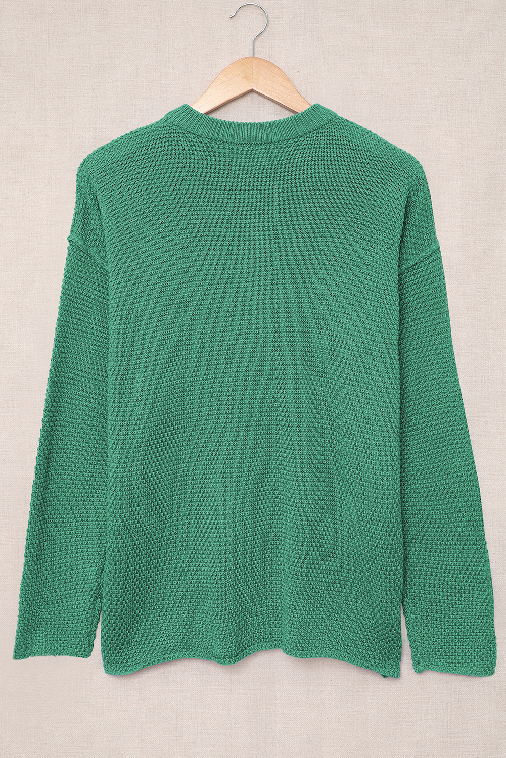 Green Henley Pullover Drop Shoulder Sweater with Slits - loveforevers
