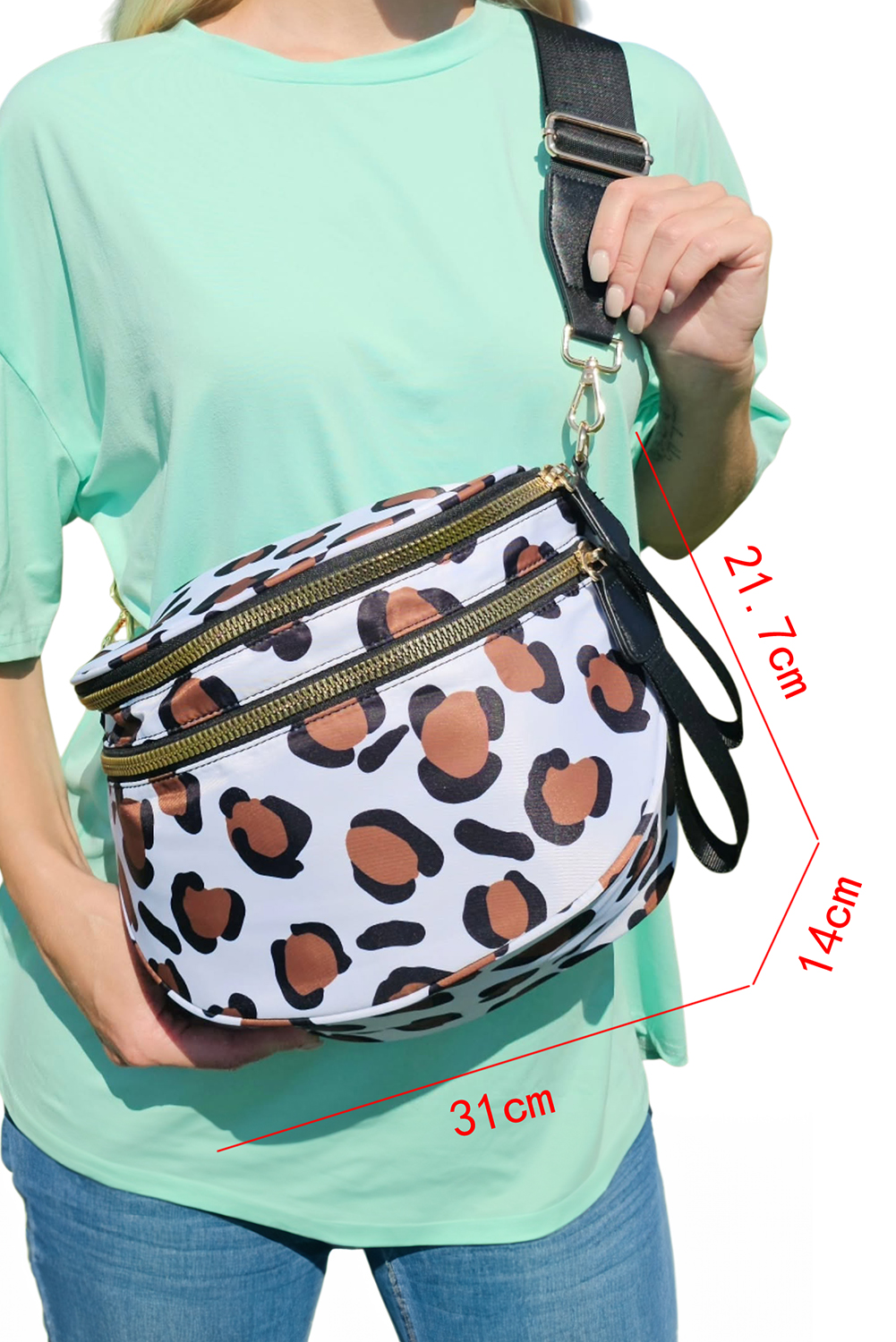 Jungle Green Double Zip Crescent Shape Adjustable Sling Bag - loveforevers