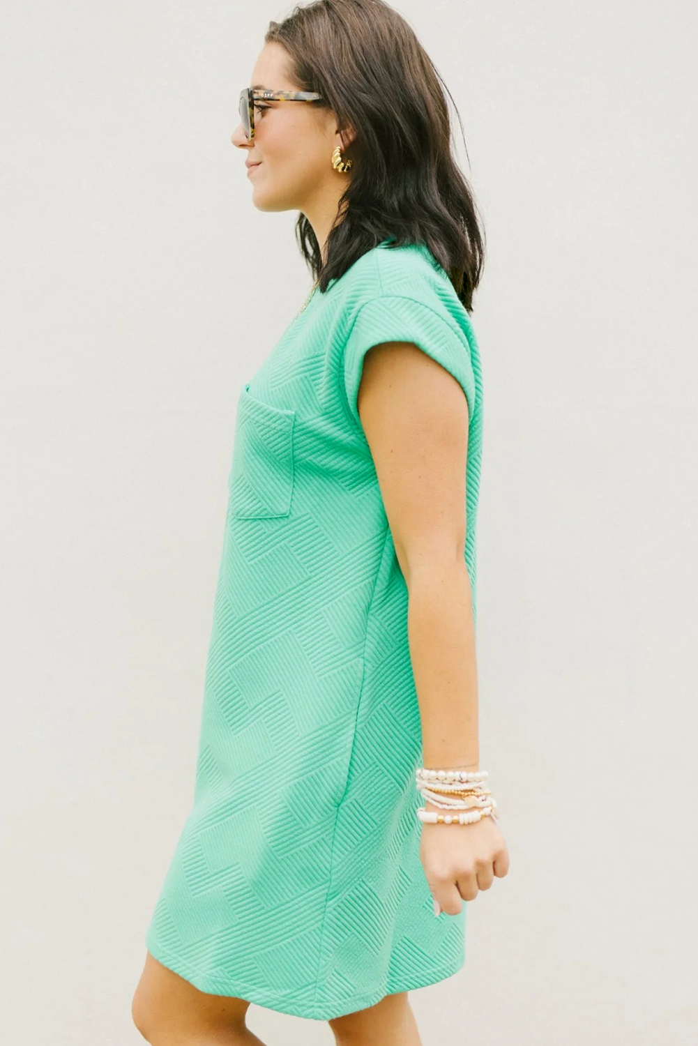 Mint Green Textured Cap Sleeve T Shirt Dress - loveforevers