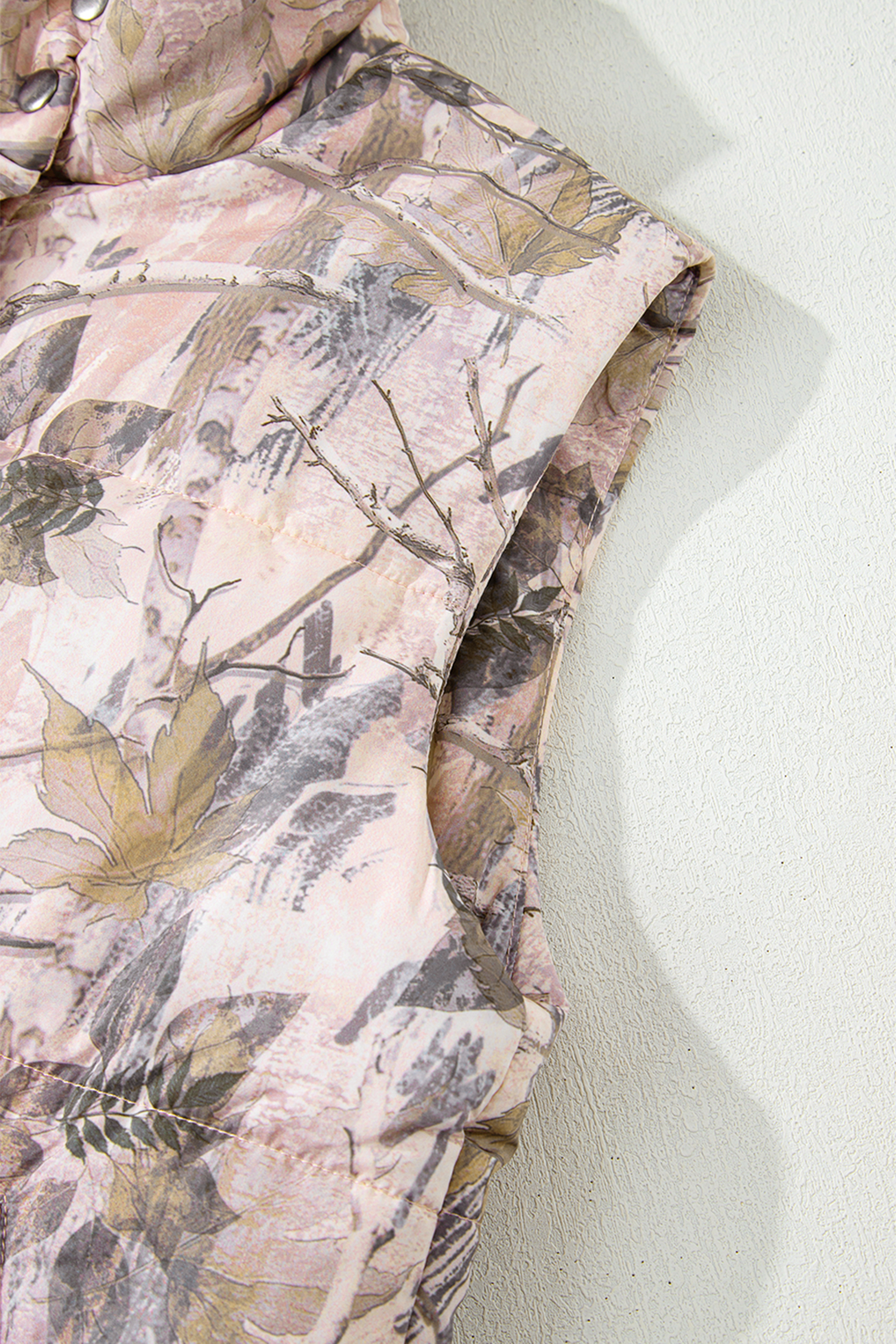 Brown Camo Leaf Print Winter Puffer Vest - loveforevers