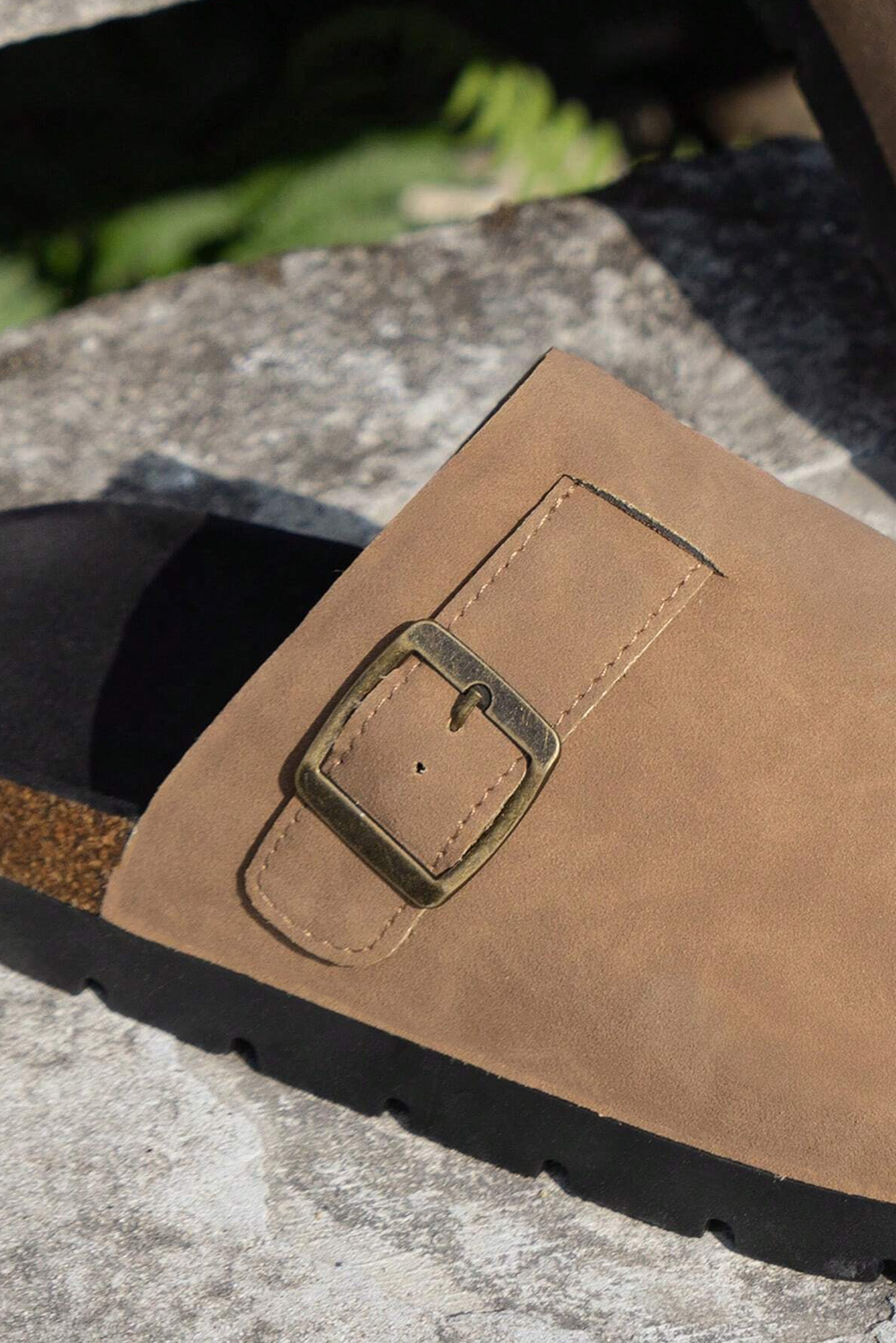 Light French Beige Suede Buckle Detail Slippers - loveforevers