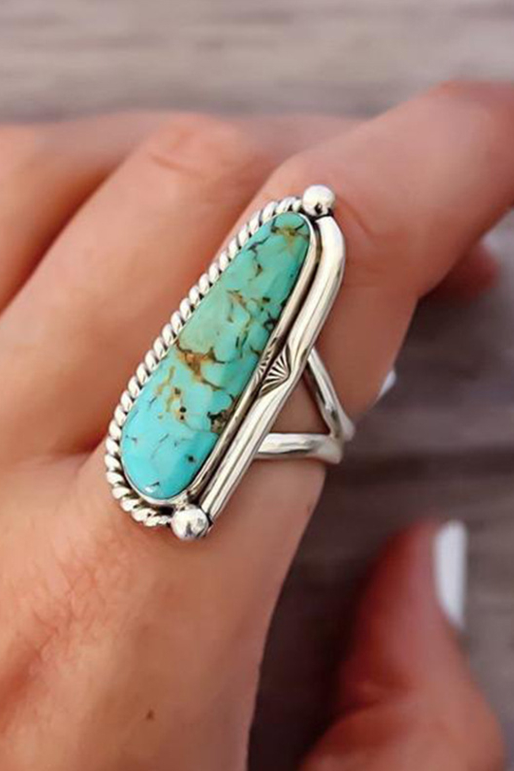 Light Blue Turquoise Decor Alloy Ring - loveforevers