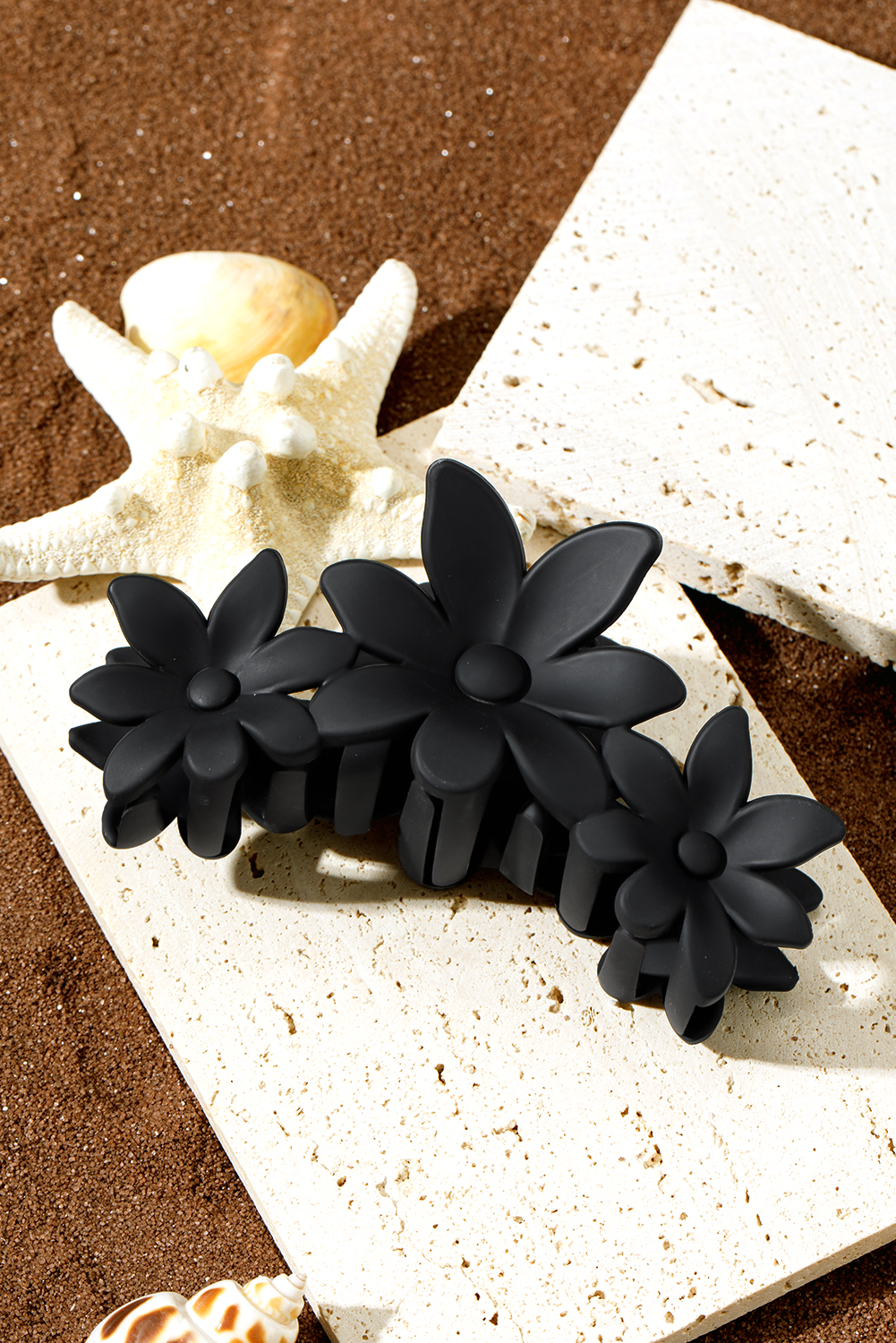 Black Flower Shape Frosted Large Hair Claw Clip - loveforevers