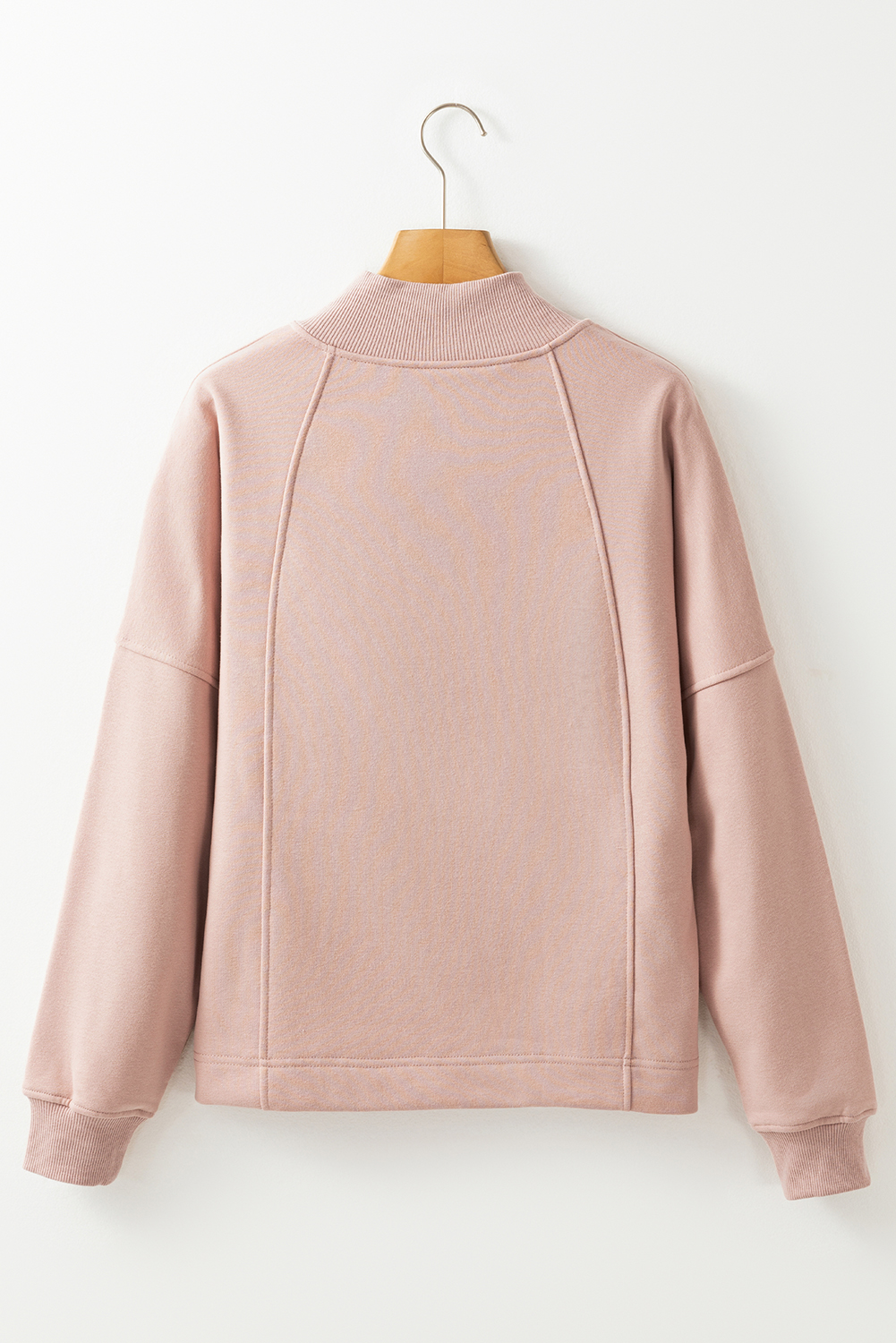 Fushia Zipped Neck Pullover Drop Shoulder Sweatshirt - loveforevers