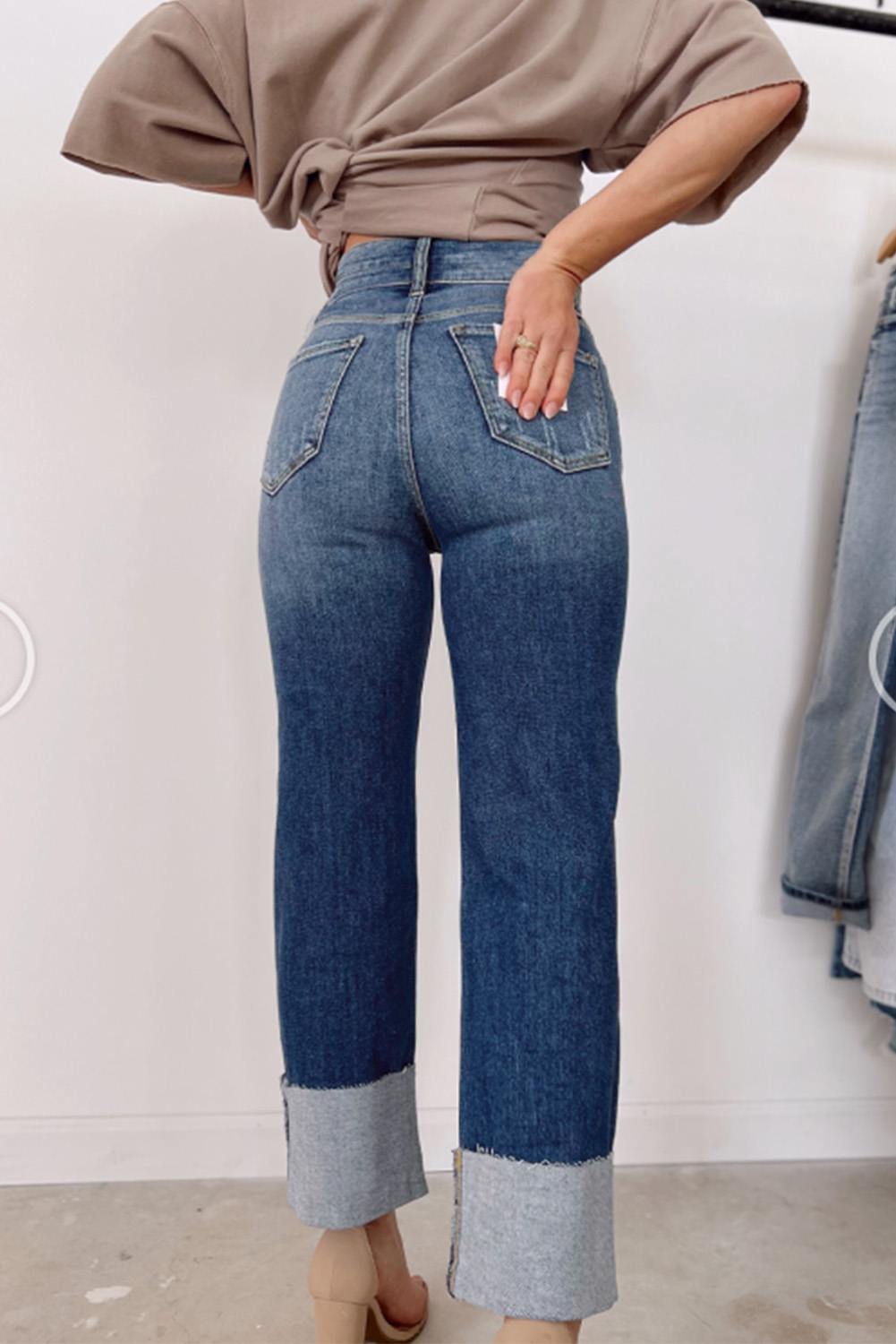 High Waist Distressed Straight Leg Jeans - loveforevers