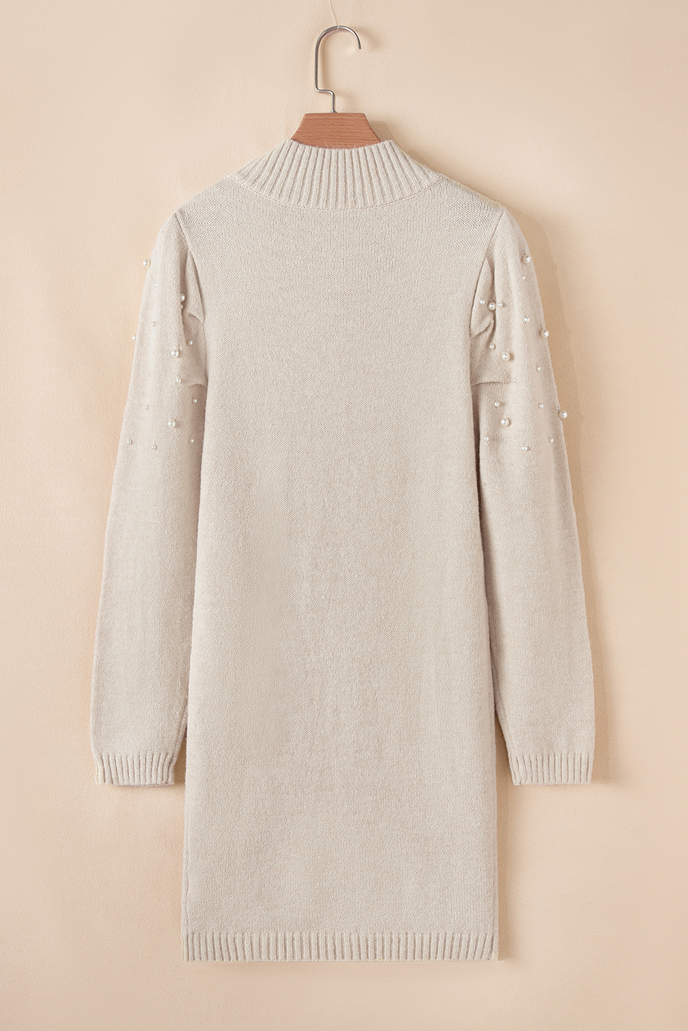 Parchment Pearl Beaded High Neck Bodycon Sweater Dress - loveforevers