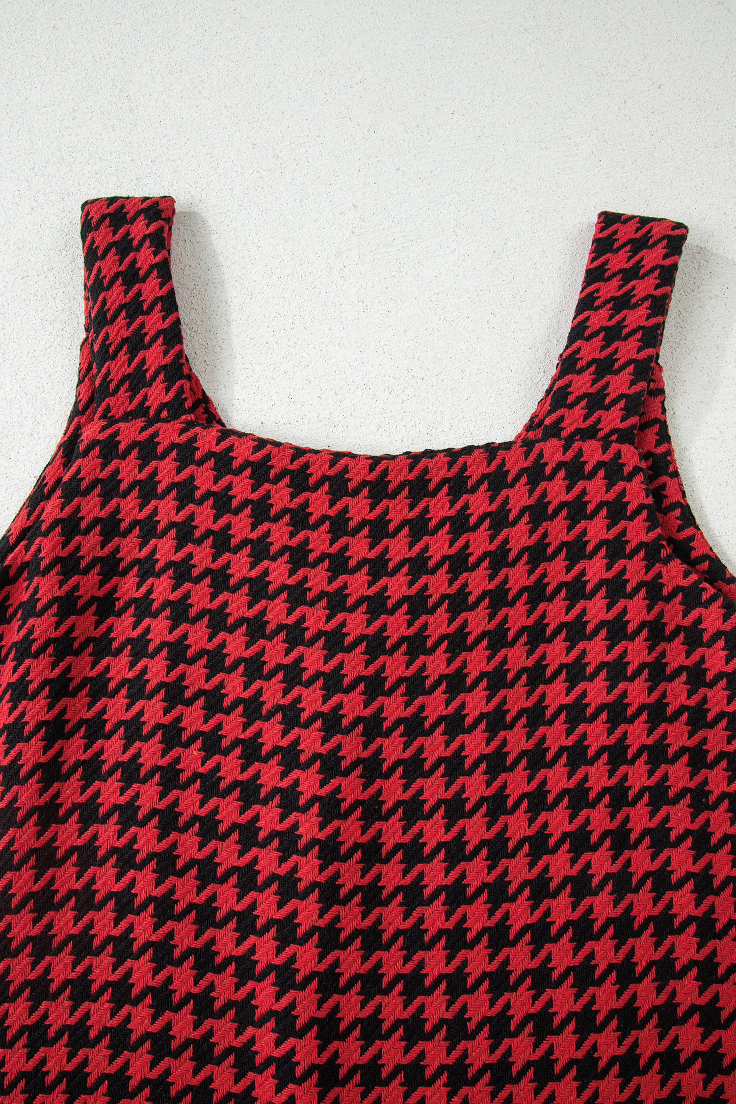Khaki Houndstooth Print V Neck Sleeveless Mini Dress - loveforevers