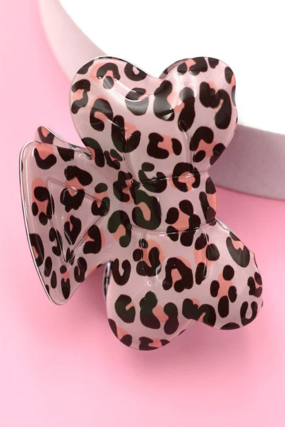 Pink Leopard Print Bow Knot Shape Hair Claw Clip - loveforevers