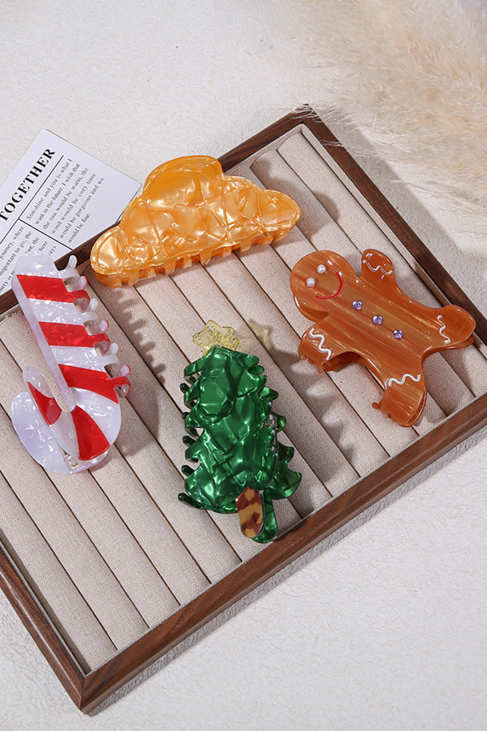 Thai Curry Pearl Rhinestone Gingerbread Man Hair Claw Clip - loveforevers