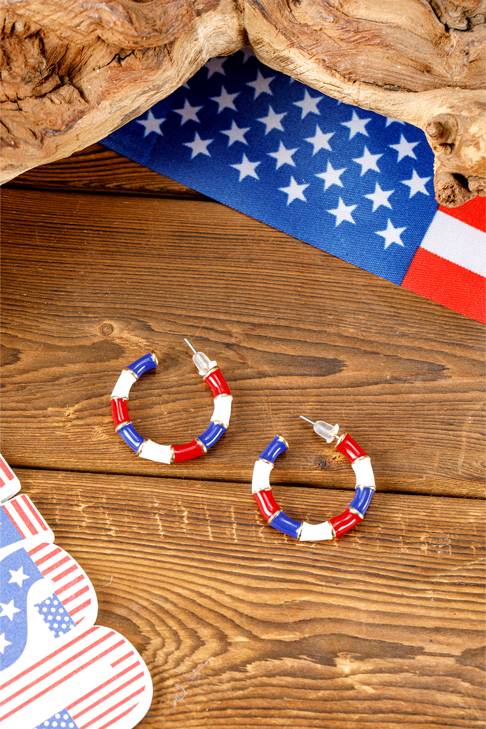 Dark Blue Independence Day Enamel C-shape Stud Earrings - loveforevers