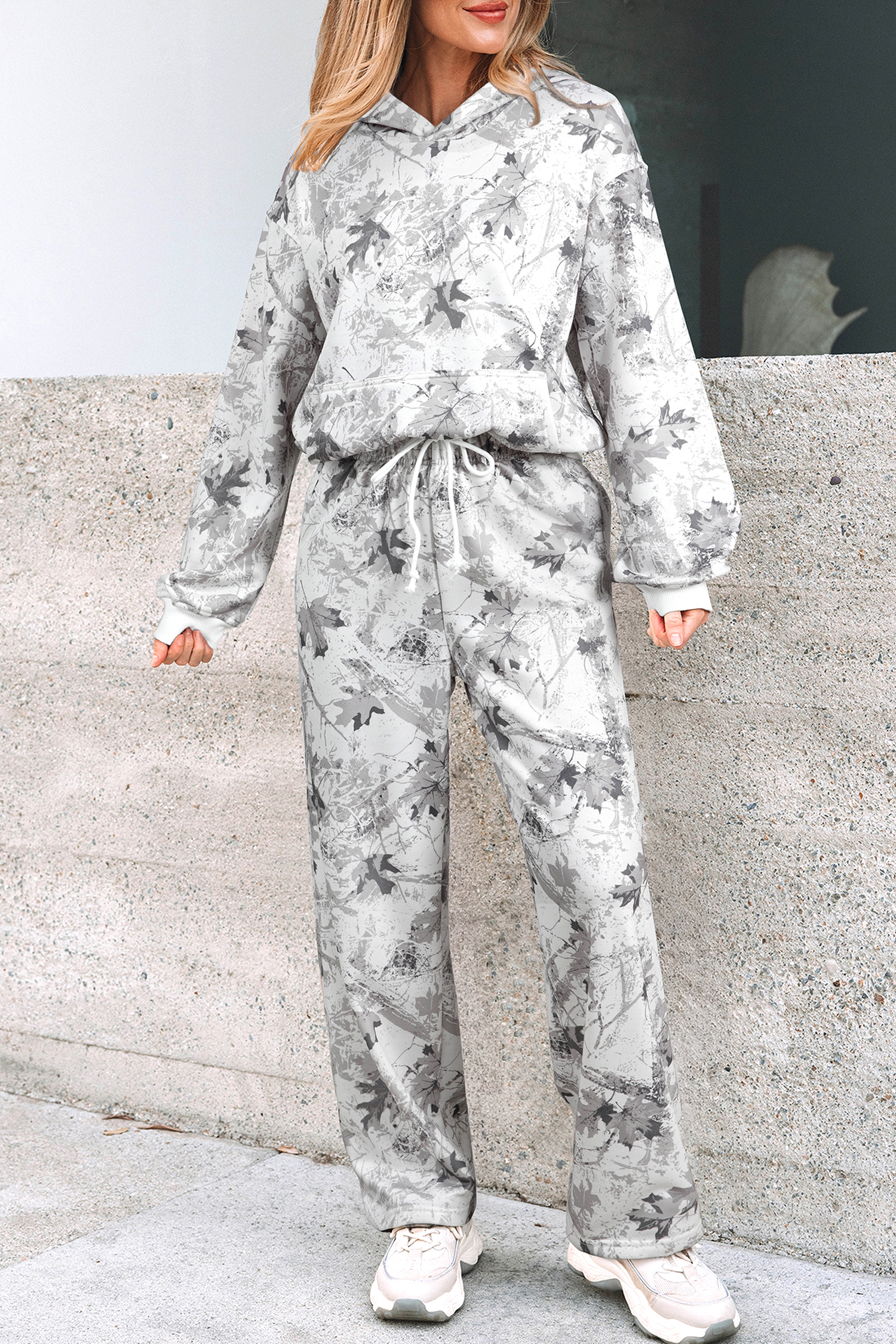 Beige Camo Print Baggy Drawstring Jogger Sweatpants - loveforevers