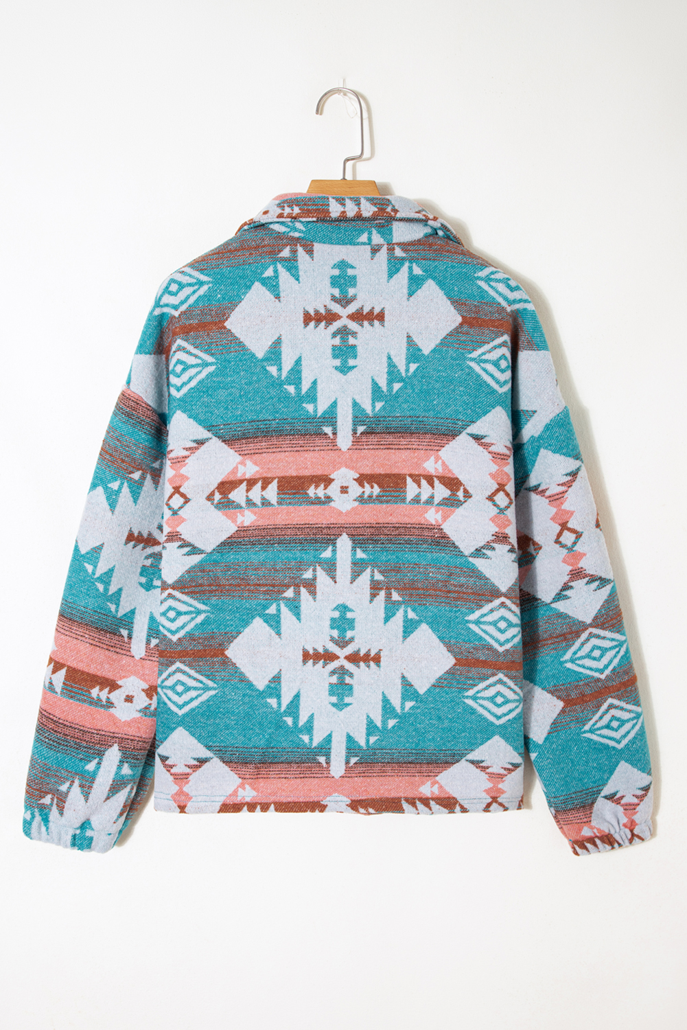 Green Quarter Zip Elastic Cuffs Aztec Sweatshirt - loveforevers