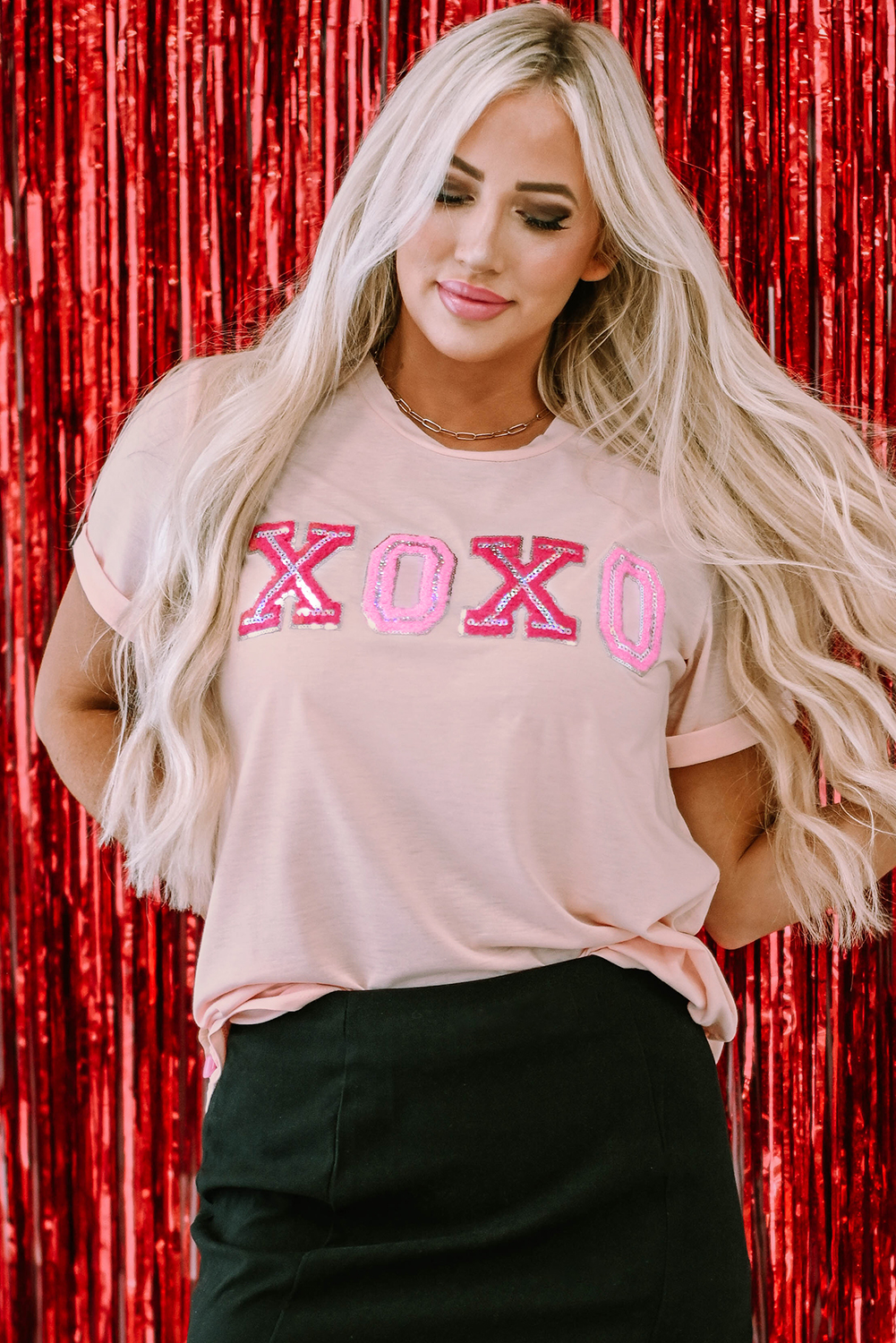 Pink Valentines Shiny XOXO Graphic T-shirt - loveforevers