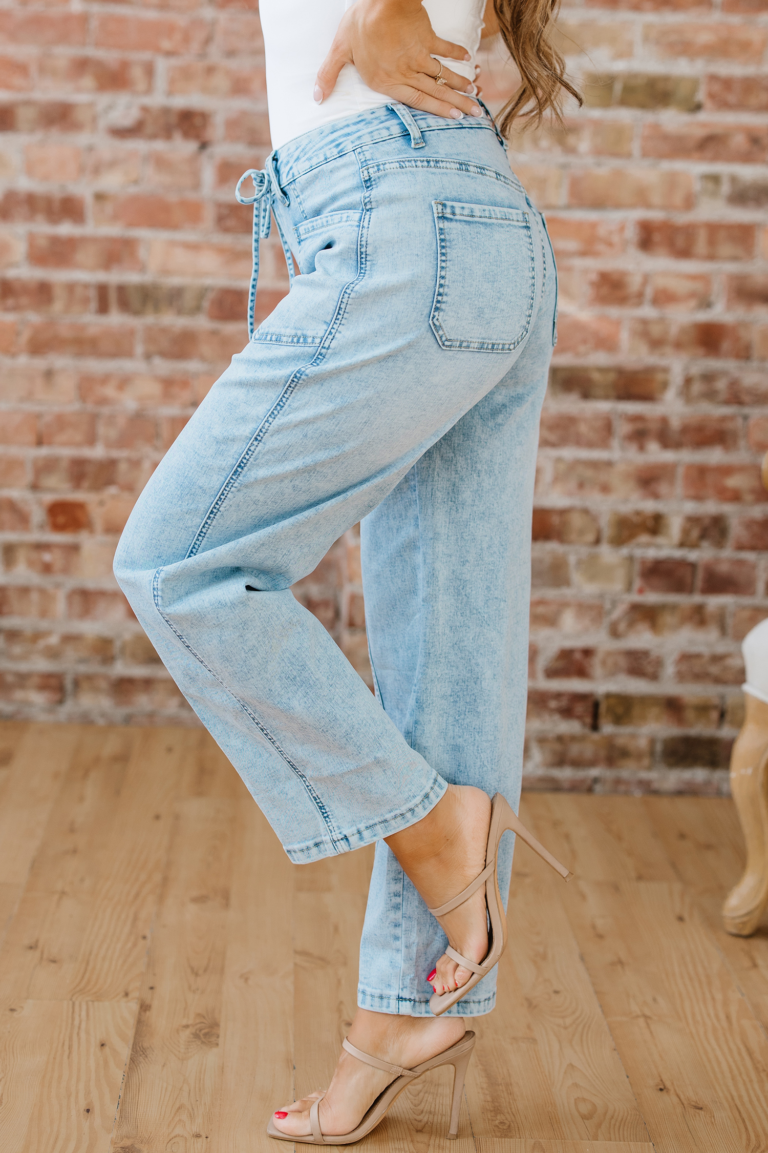 Myosotis Exposed Stitch Detail Drawstring Barrel Jeans - loveforevers