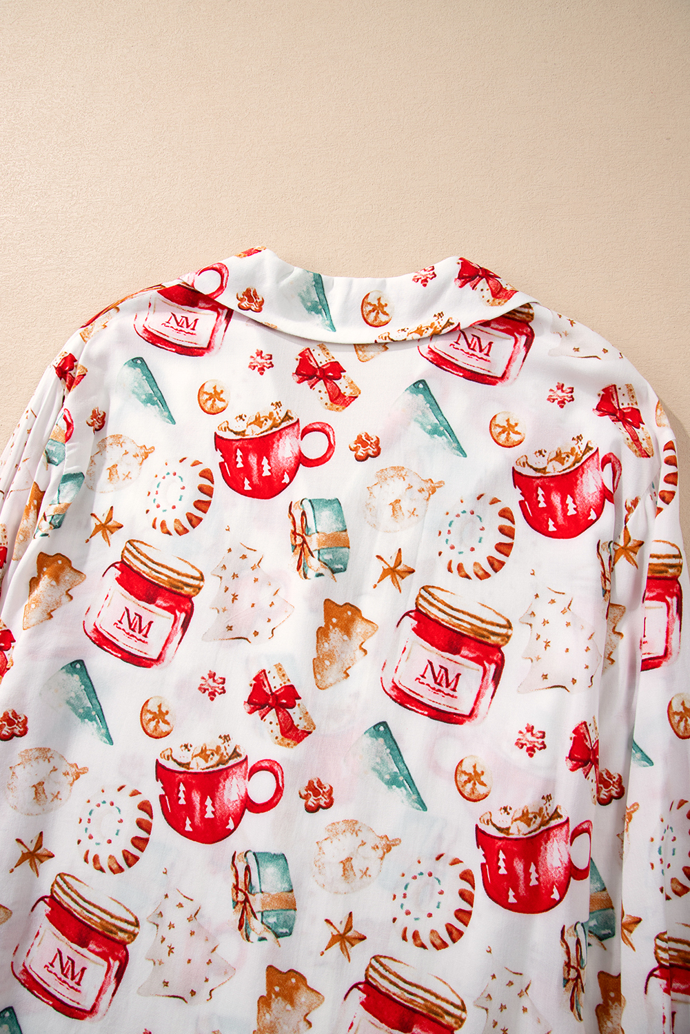 White Christmas Pattern Long Sleeve Shirt and Pants Pajama Set - loveforevers