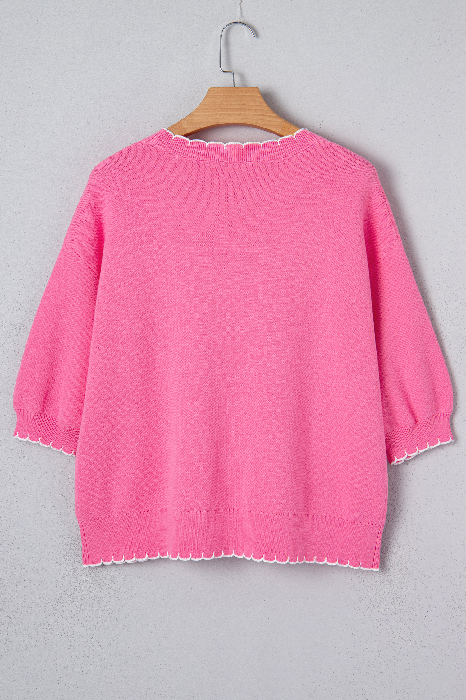 Sachet Pink Big Ribbon Bow Print Contrast Stitch Trim Drop Shoulder Sweater - loveforevers