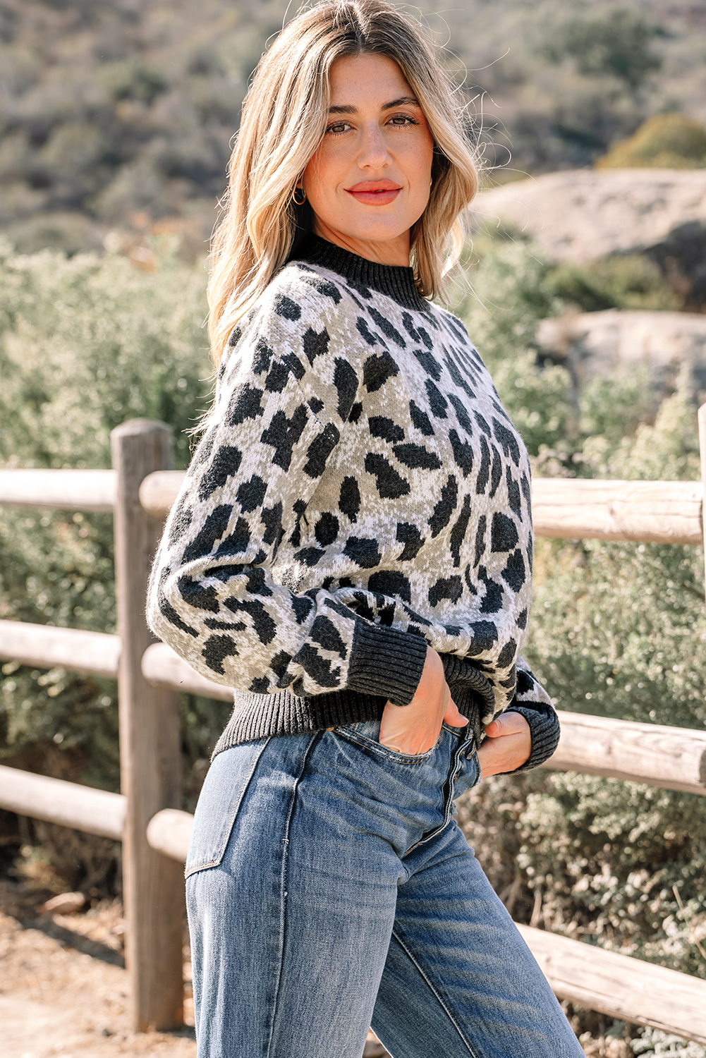Carbon Grey Leopard Drop Shoulder Baggy Sweater - loveforevers