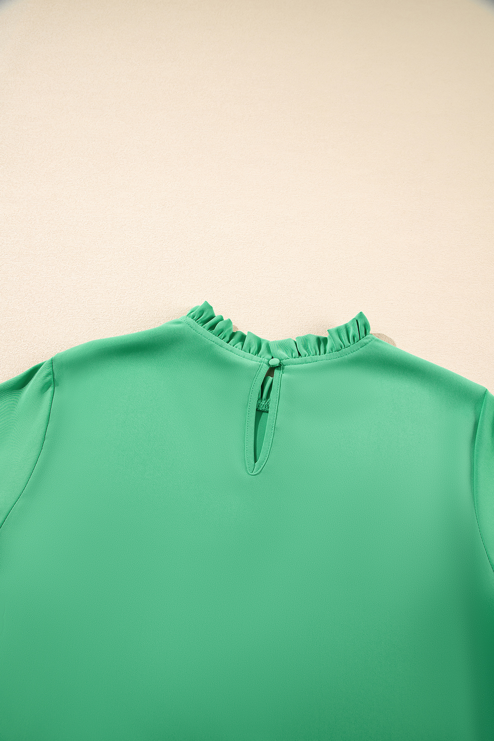 Green Frilly Round Neck Wide Half Sleeve Blouse - loveforevers