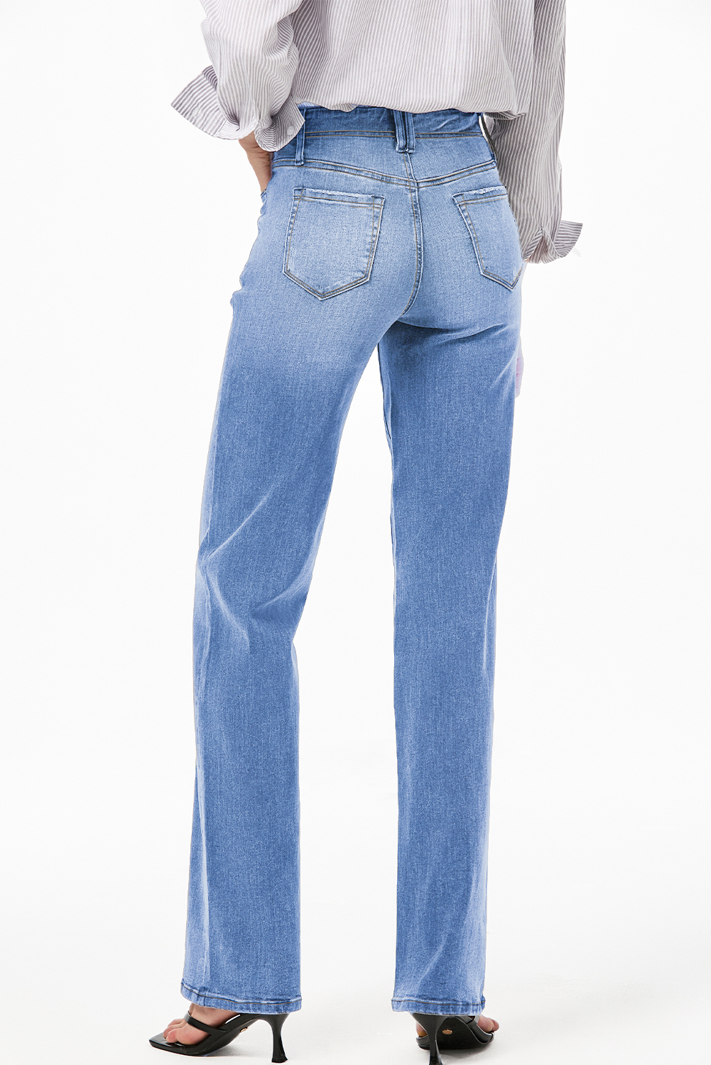 Dusk Blue Loose Straight Leg Cropped High Waist Jeans - loveforevers