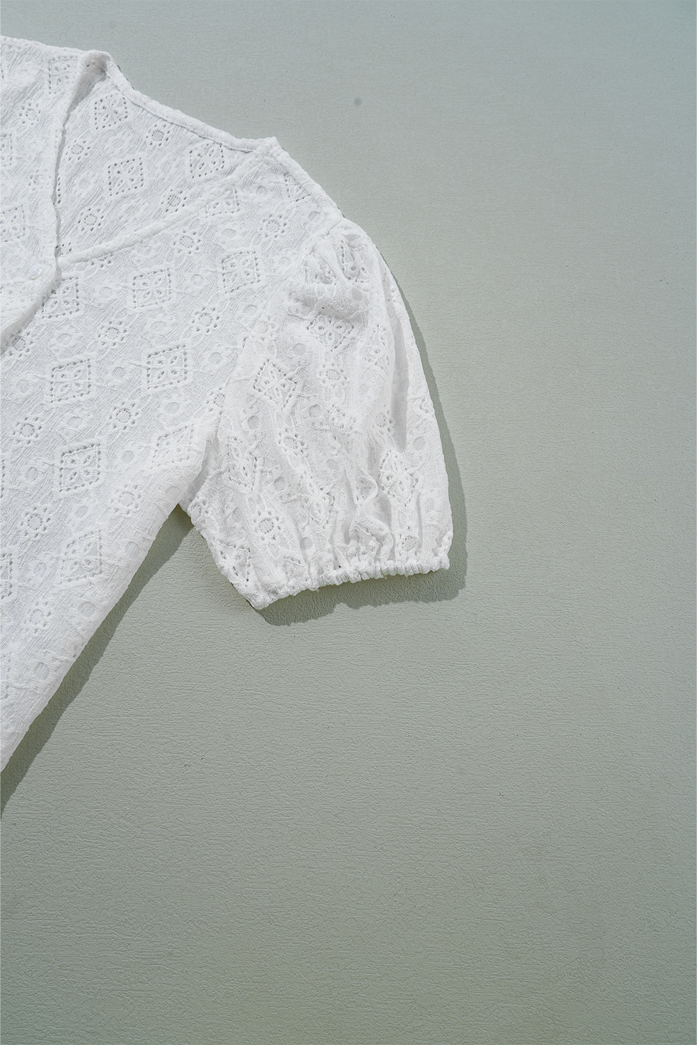 White Lace Puff Sleeve V Neck Button Up Shirt - loveforevers