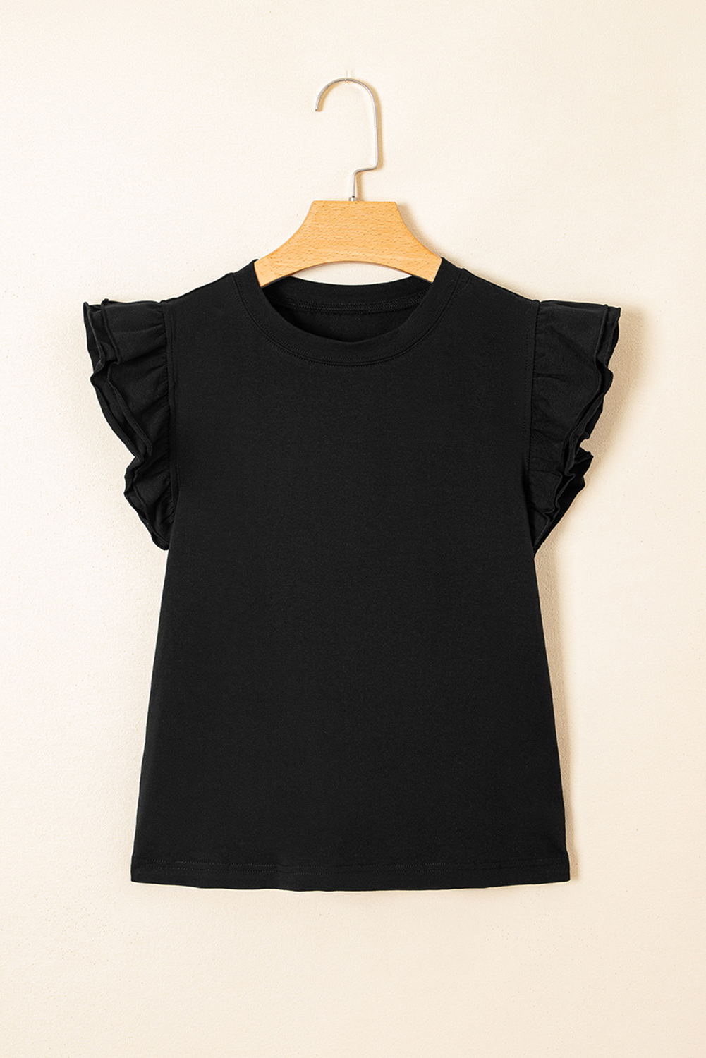 Black Ruffled Crew Neck Slim Fit Top - loveforevers