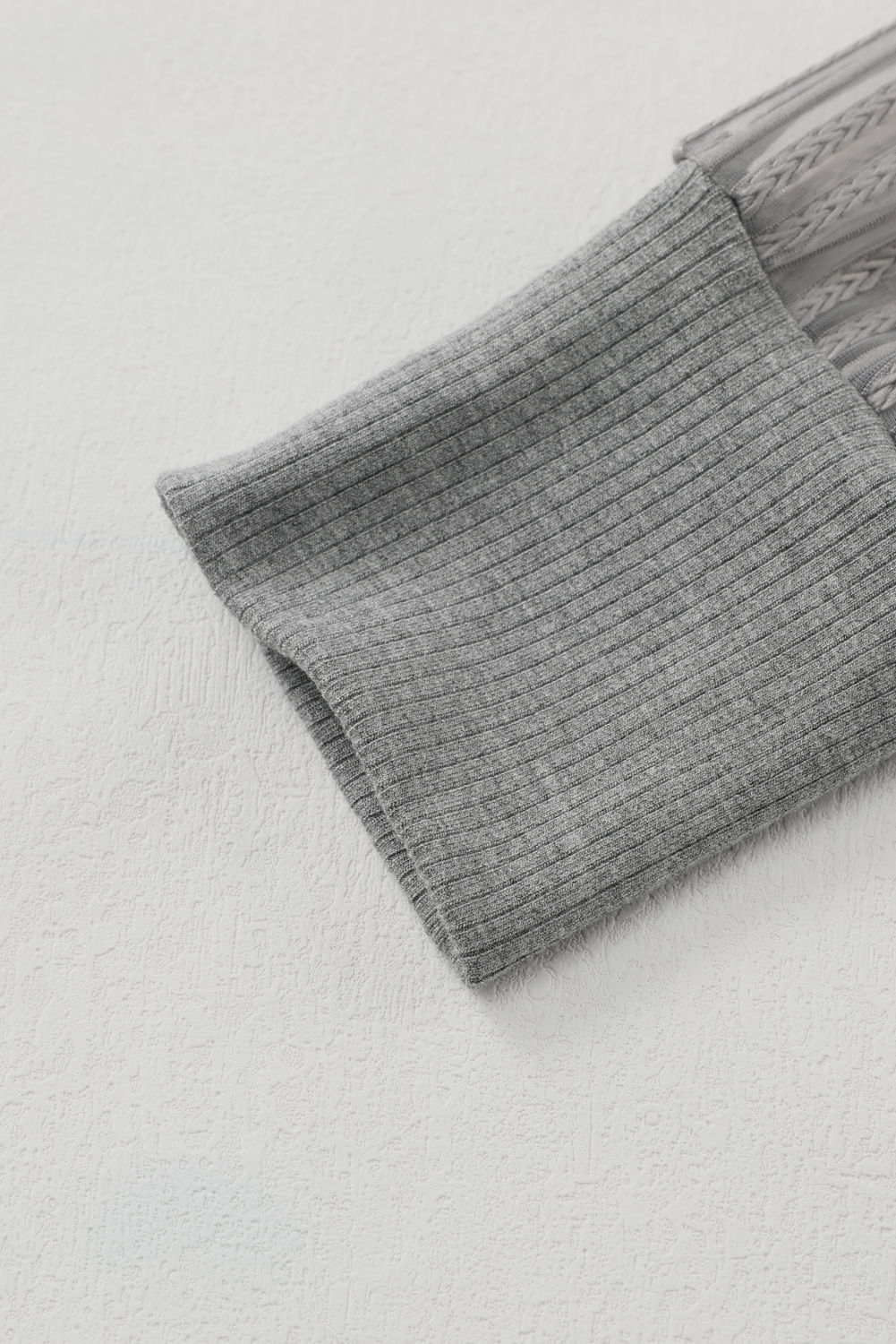 Gray Striped Mesh Long Sleeve Crewneck Ribbed Top - loveforevers