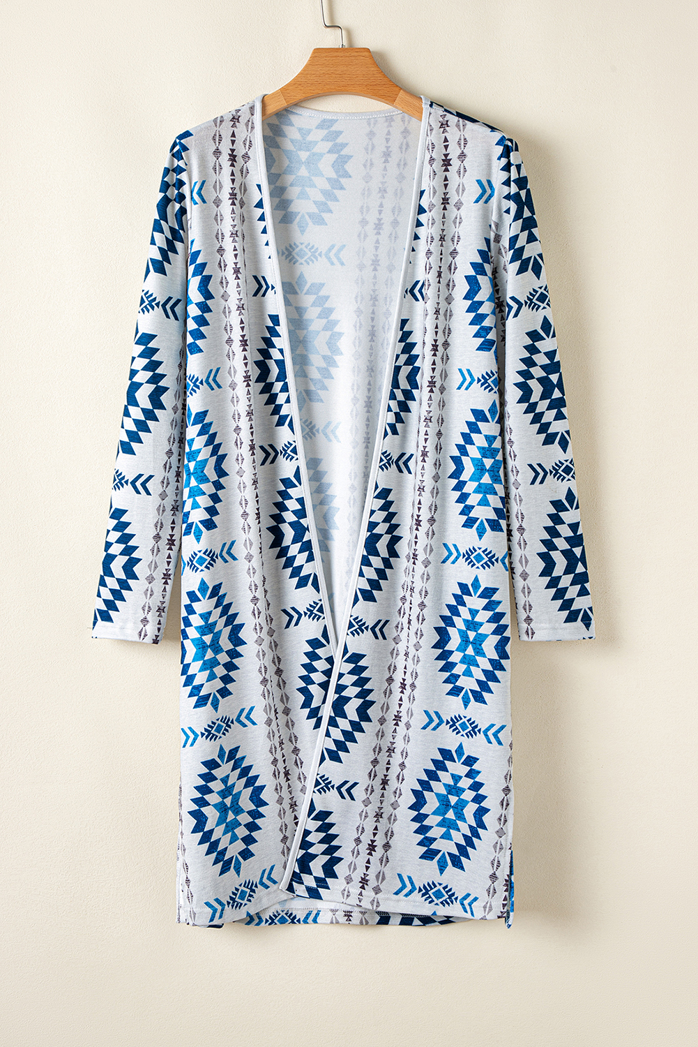 Brown Western Aztec Printed Open Front Long Cardigan - loveforevers