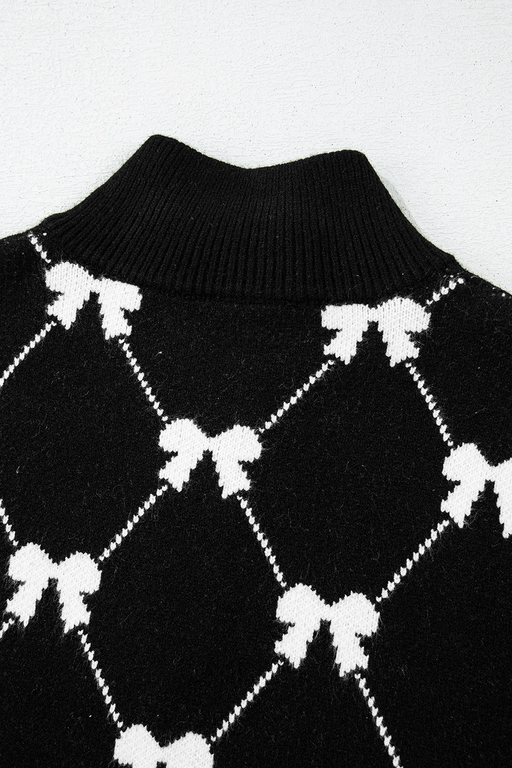 Black Preppy Vibes Bow Print Zipped Collar Sweater Tee - loveforevers