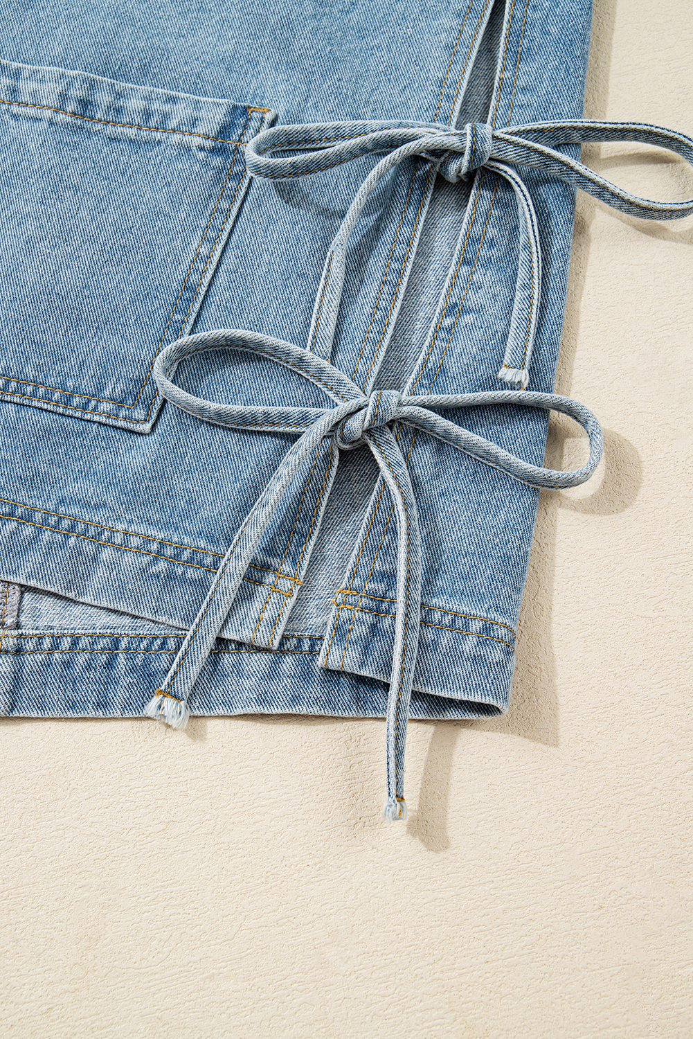 Beau Blue Multi Patched Pockets Side Tie up Boyfriend Style Denim Jacket - loveforevers