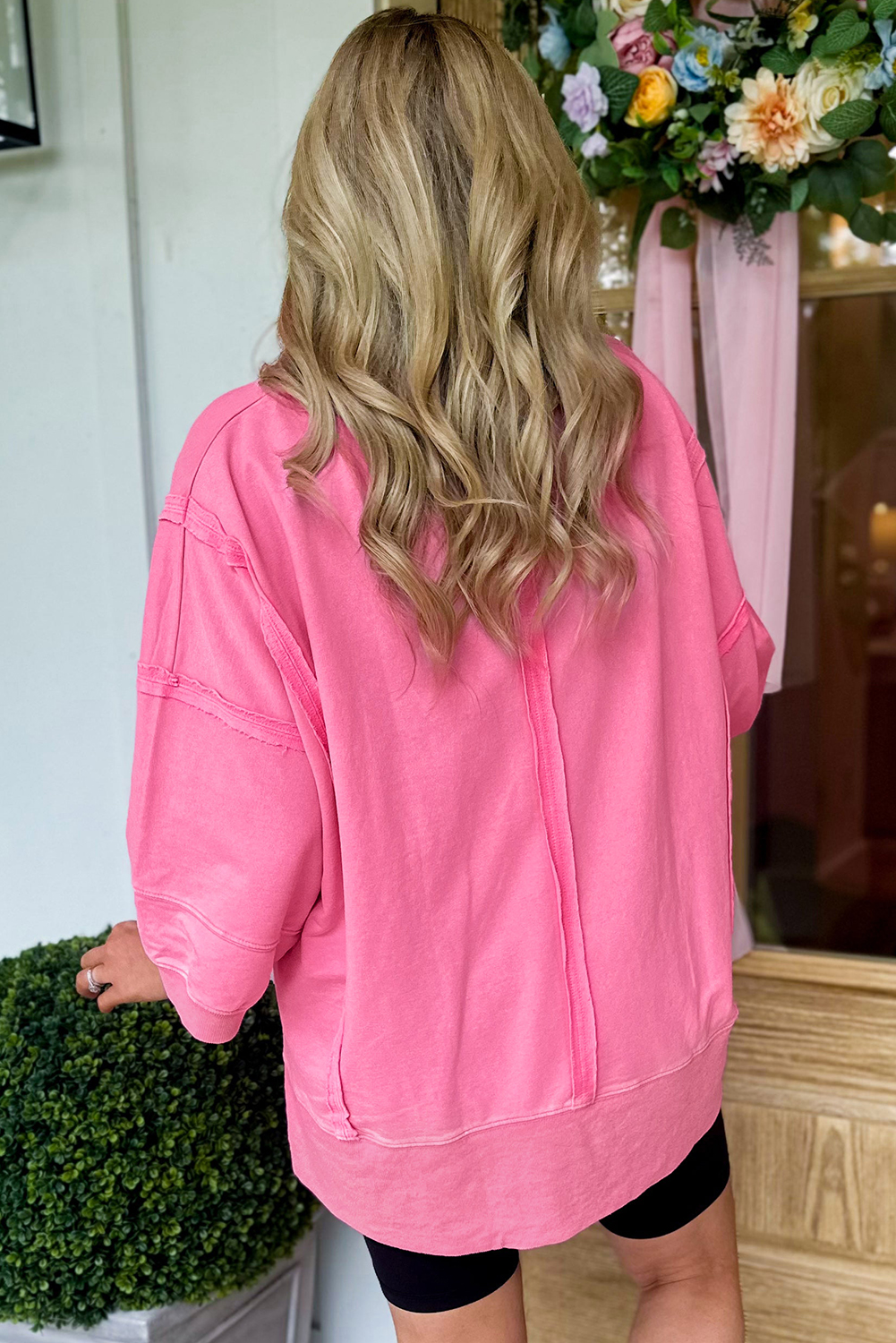 Bonbon Bracelet Sleeve Mineral Washed V Neck T Shirt - loveforevers