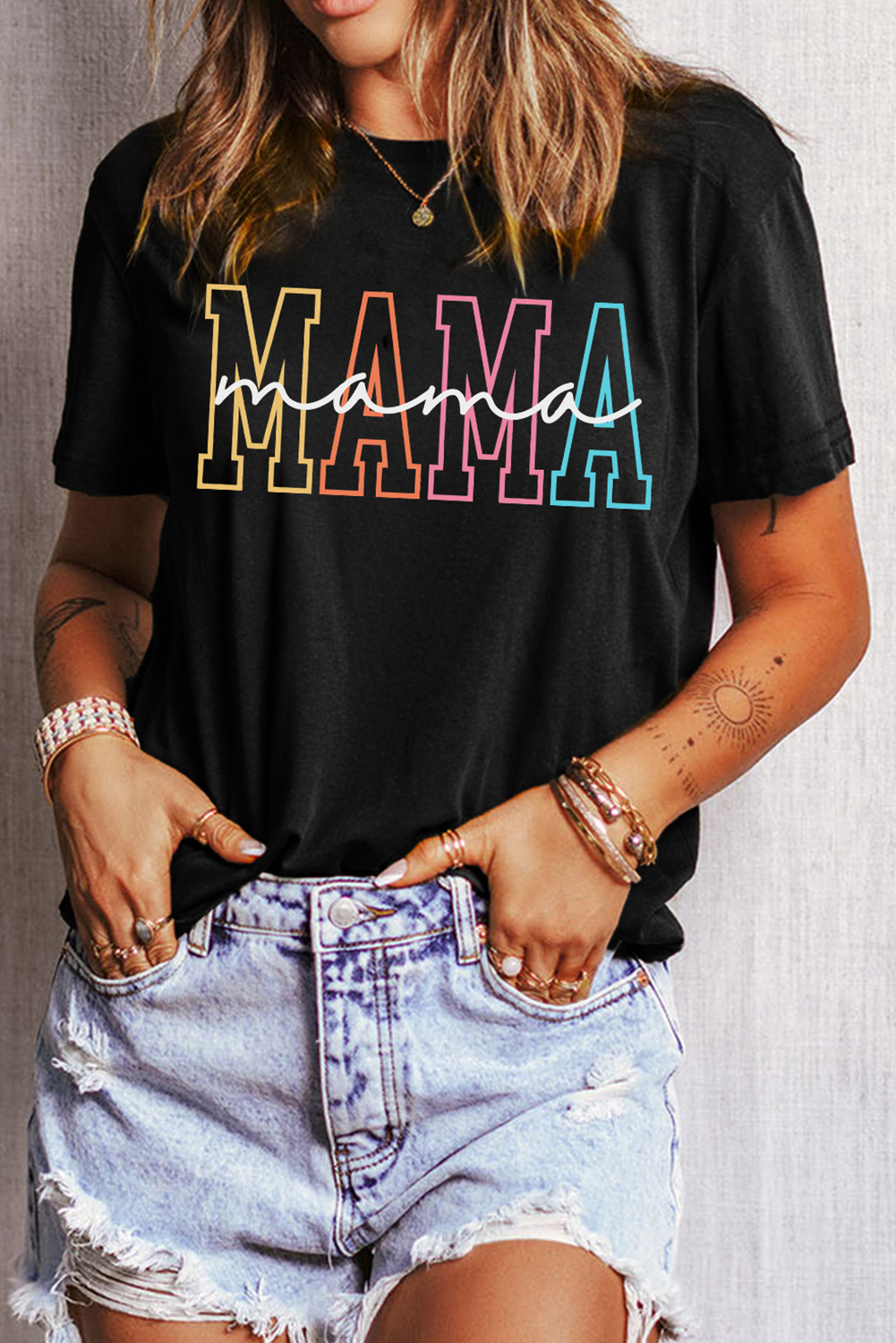 Black MAMA Crew Neck Graphic Tee - loveforevers