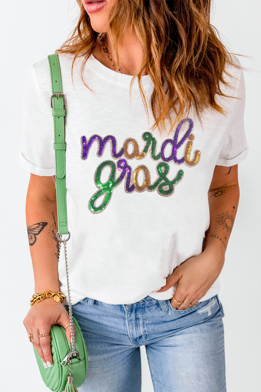 Wisteria Sequin mardi gras Graphic T Shirt - loveforevers