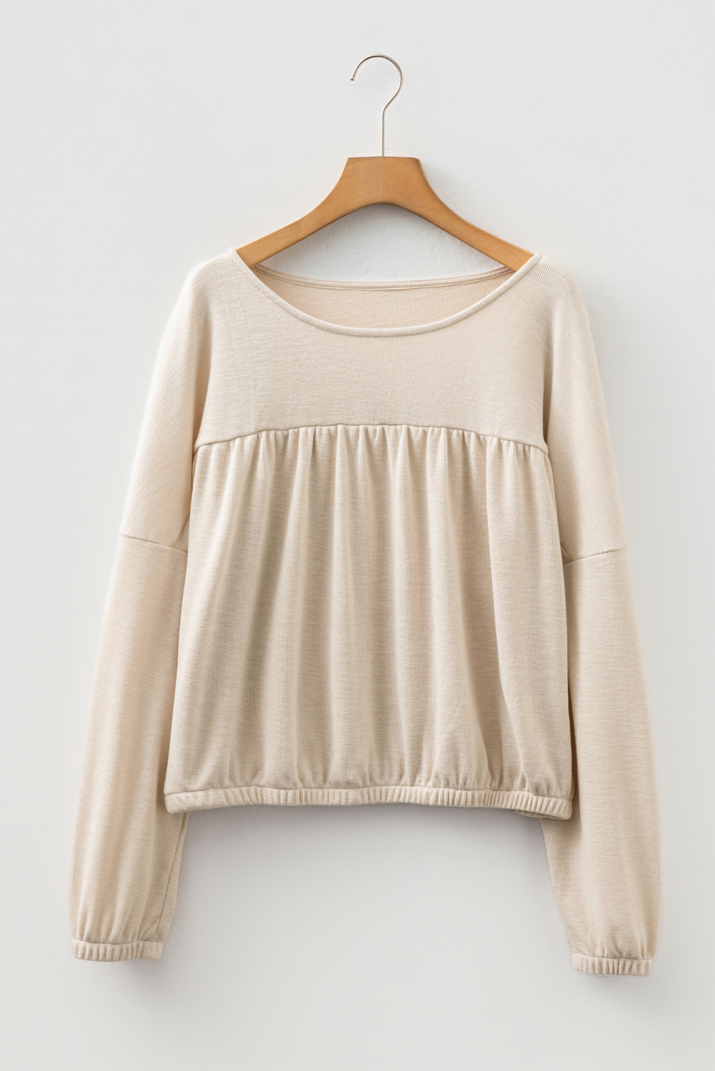 Jet Stream Textured Pleated Drop Shoulder Long Sleeve Knit Top - loveforevers