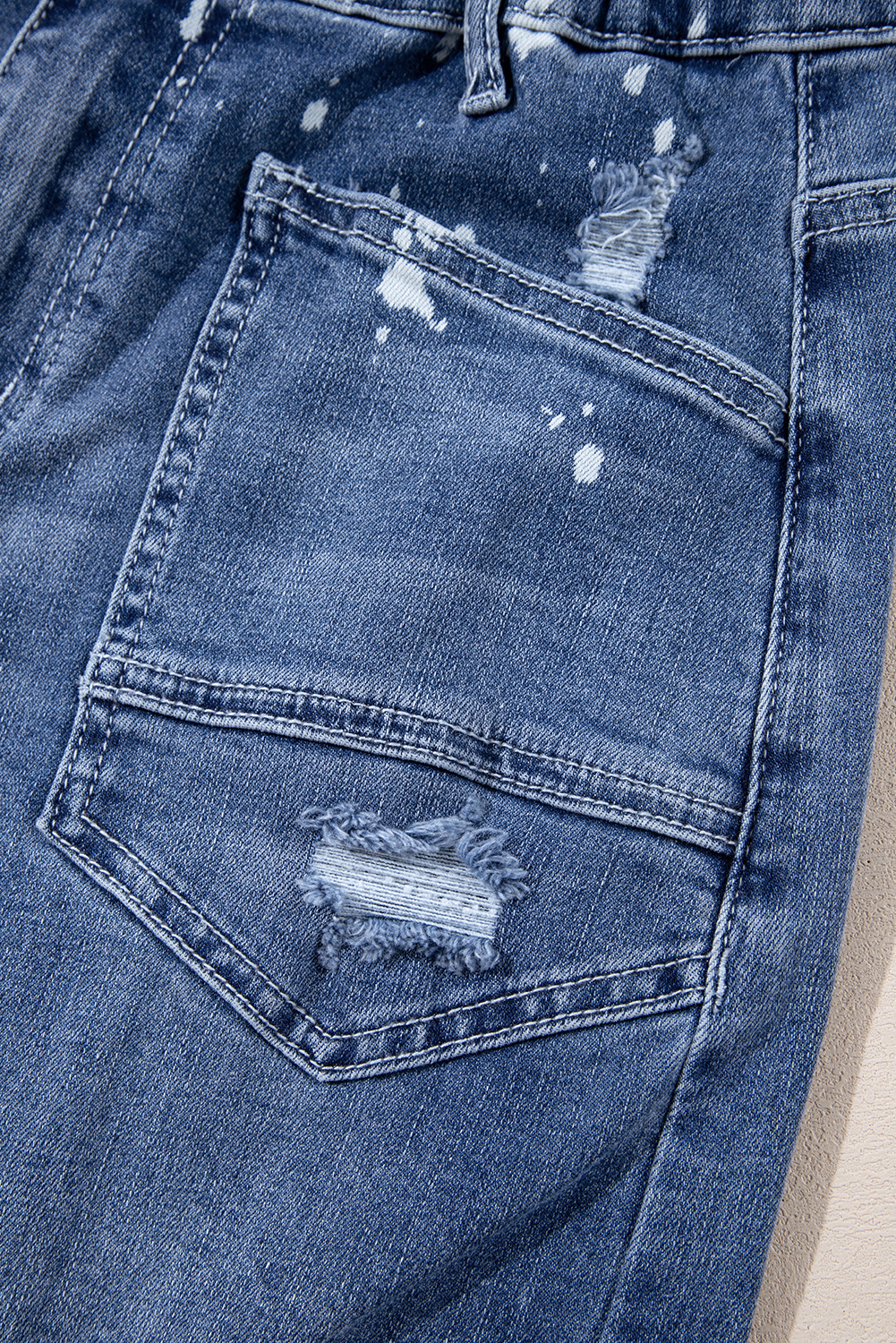Ashleigh Blue Ripped Splattering Paint Rope Waist Cropped Straight Jeans - loveforevers