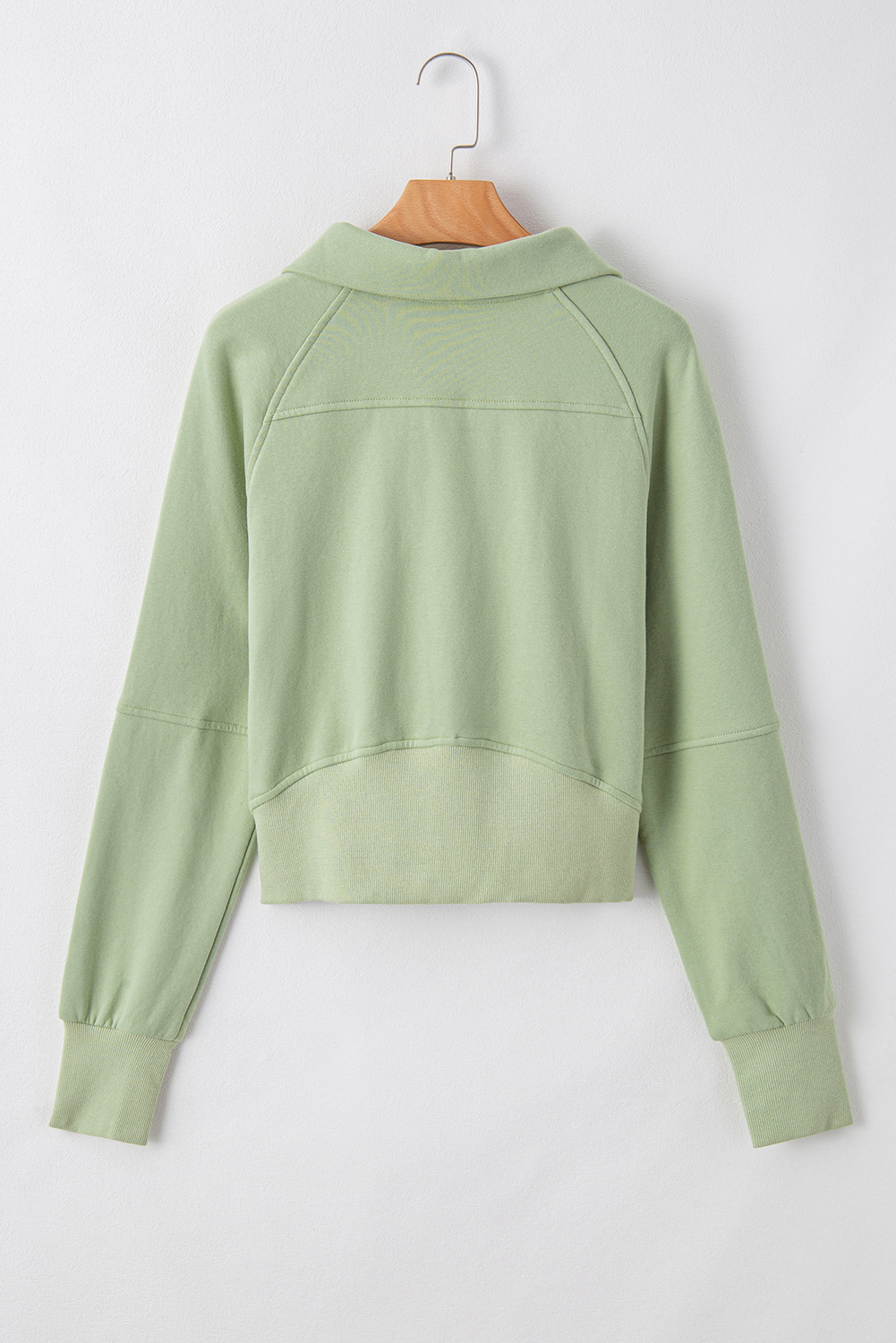 Smoke Green Fleece Lined Zip Up Stand Collar Thumbhole Sleeve Sweatshirt - loveforevers