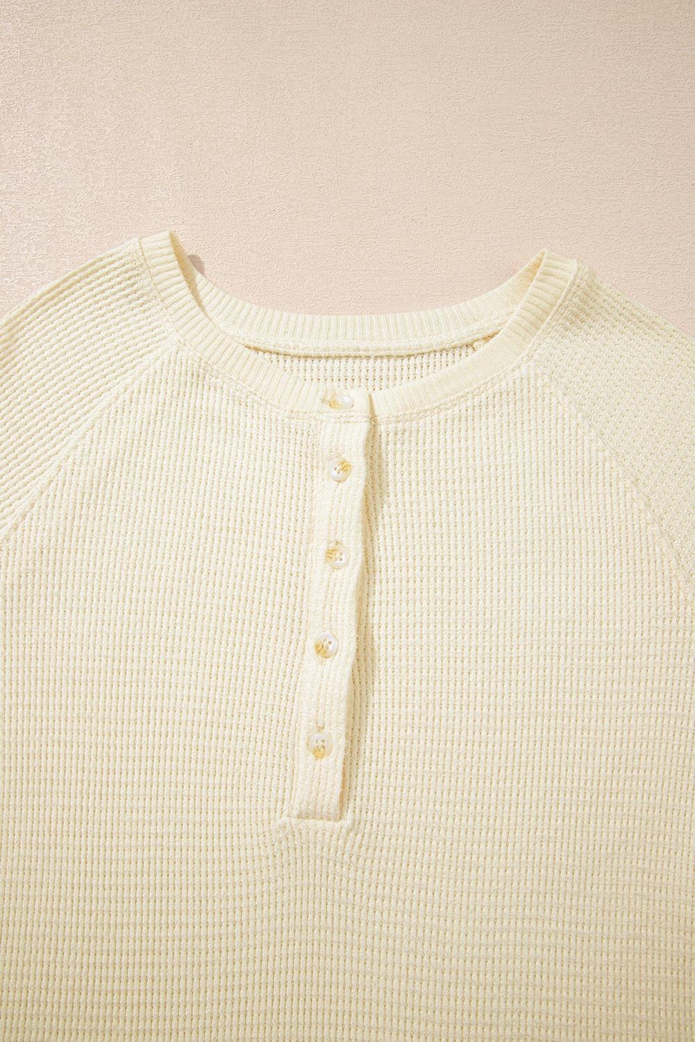 Oatmeal Textured Knit Half Buttons Henley Top - loveforevers