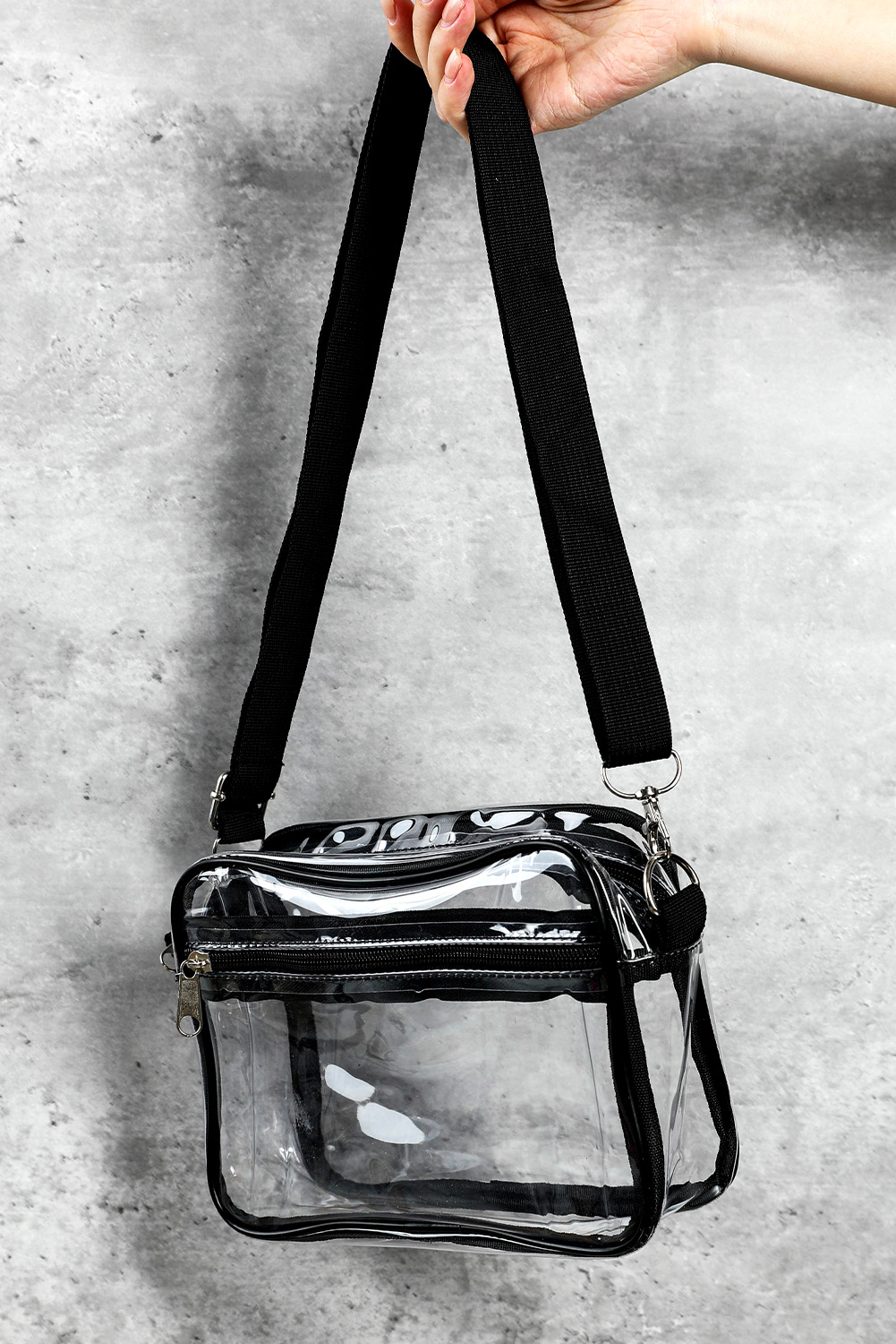 Gray Multi-Pocket Contrast Edge Detachable Strap Clear Shoulder Bag - loveforevers
