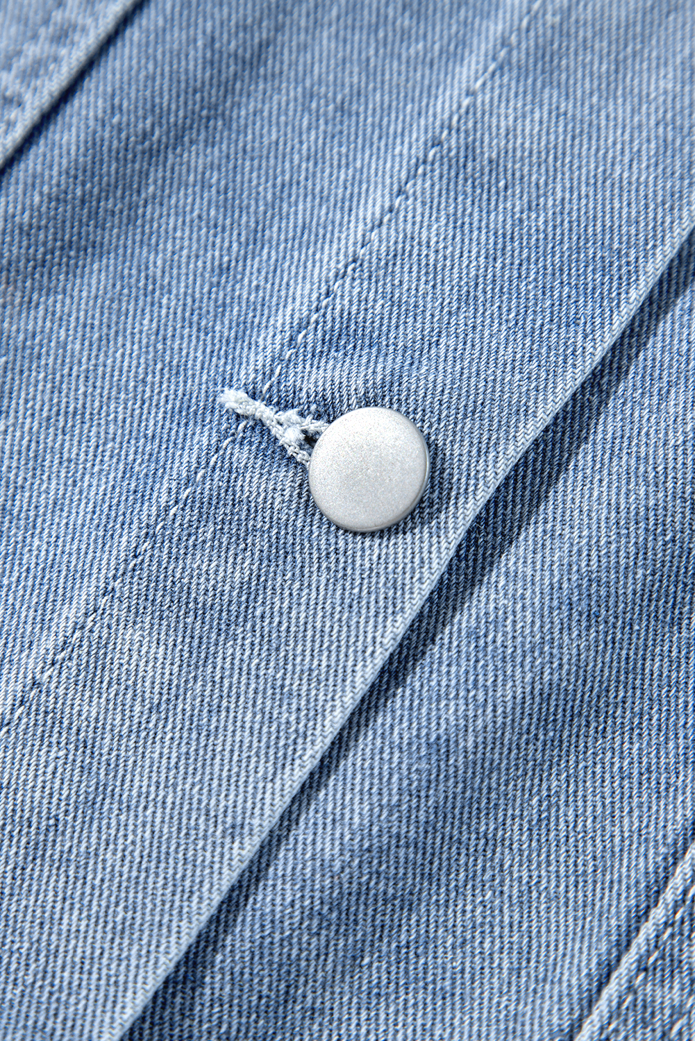 Beau Blue Ruffle Raw Hem Flap Pockets Denim Jacket - loveforevers