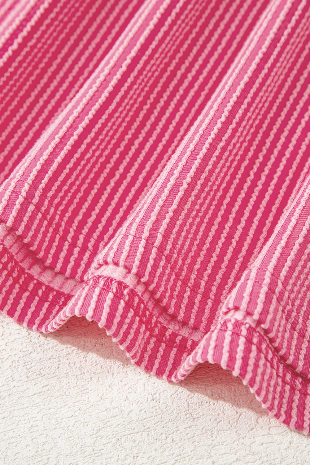 Rose Red Twisted Ribbed Knit V Neck Casual Tee - loveforevers
