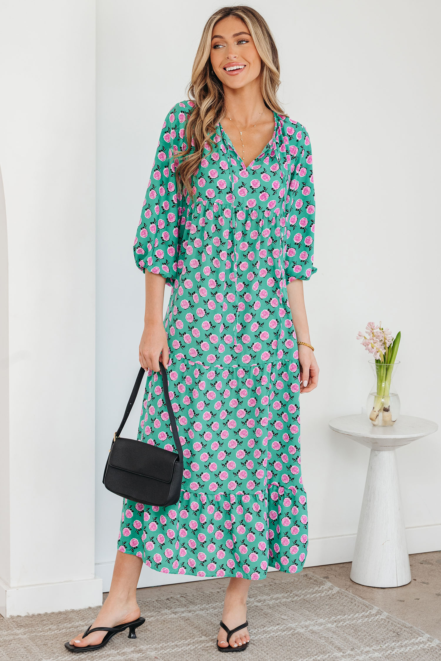 Sky Blue Boho Printed Half Sleeve Maxi Dress - loveforevers