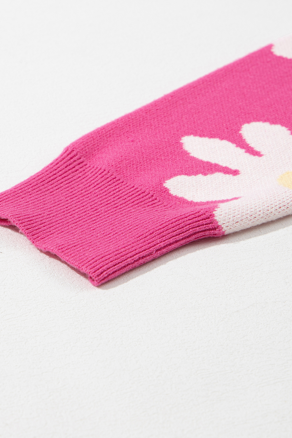 Bright Pink Daisy Flower Crew Neck Long Sleeve Sweater - loveforevers