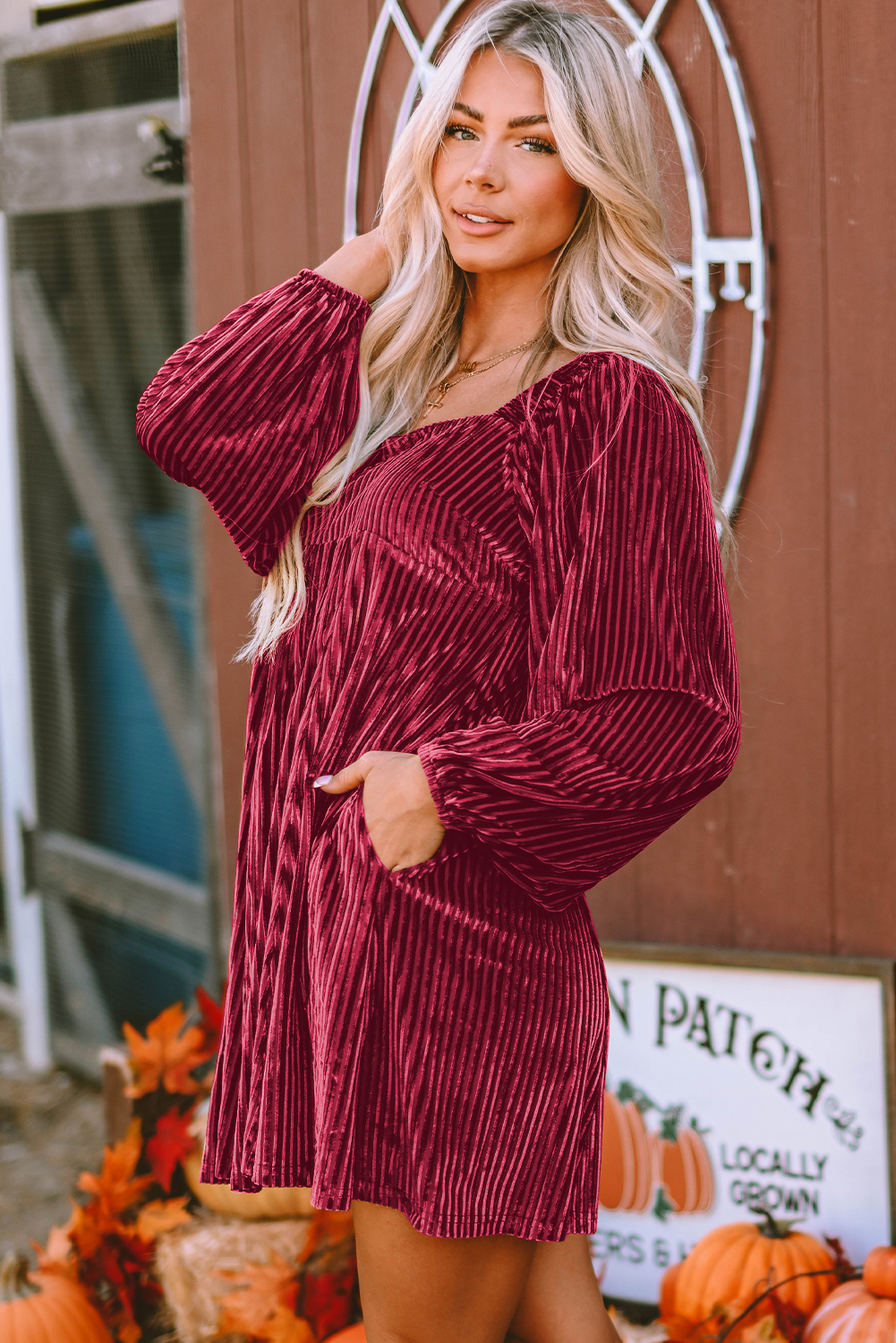 Red Tie Back Square Neck Velvet Babydoll Dress - loveforevers