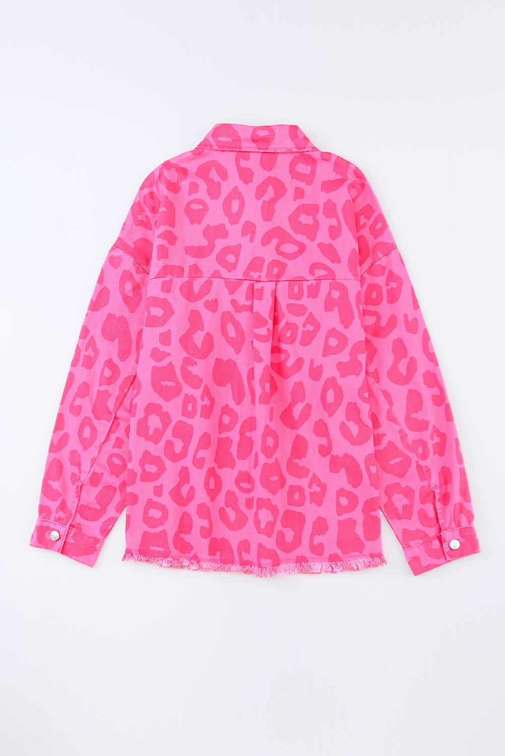 Pink Leopard Print Button Cuffs Raw Hem Jacket - loveforevers