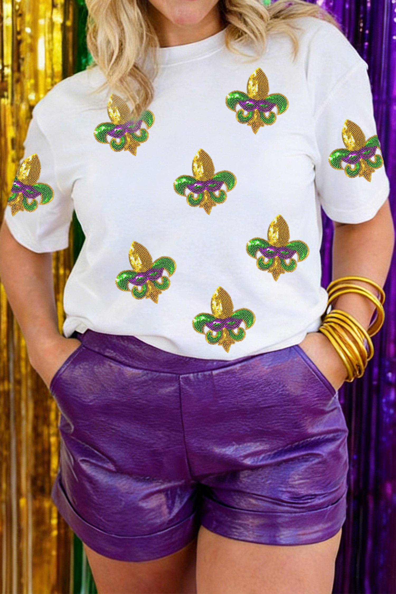 White Mardi Gras Fleur De Lis Patterned T Shirt - loveforevers
