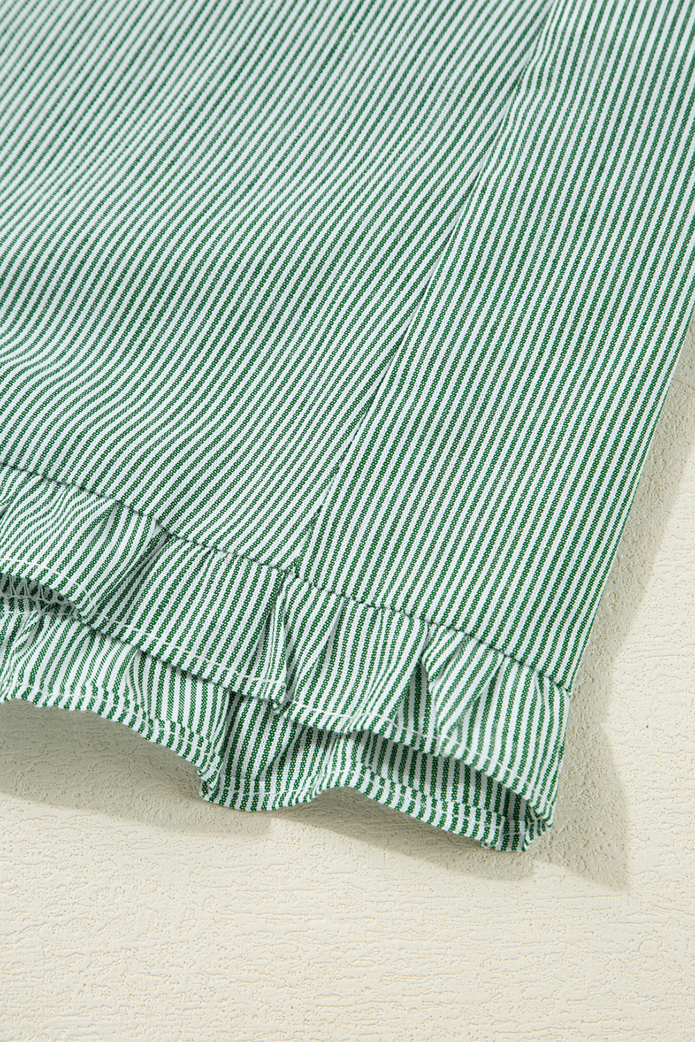Green Stripe Frilled Sleeveless Collar Front Pocket Button Up Mini Dress - loveforevers