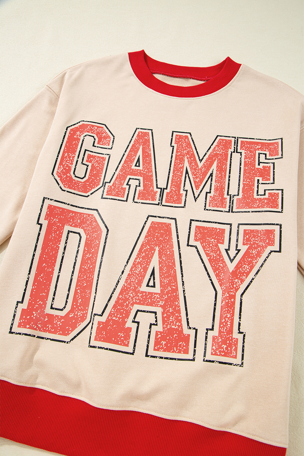 Black GAME DAY Letter Graphic Varsity Striped Detail Baggy Sweatshirt - loveforevers